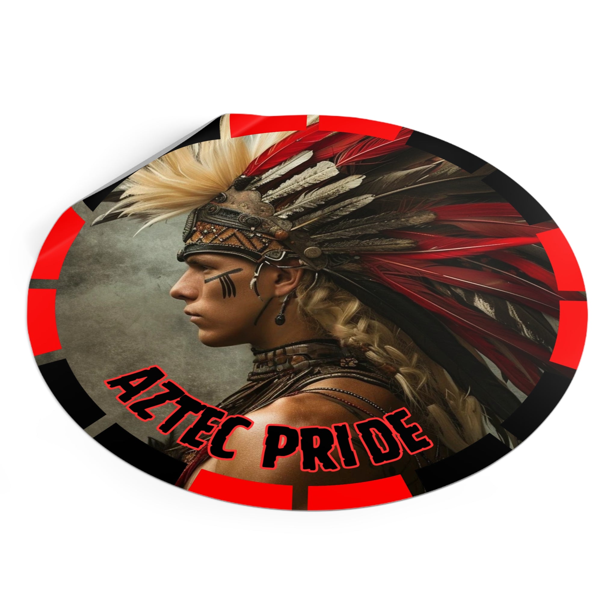 Aztec Storm Warrior Round Vinyl Sticker – Waterproof Matte Decal (2”–6”)