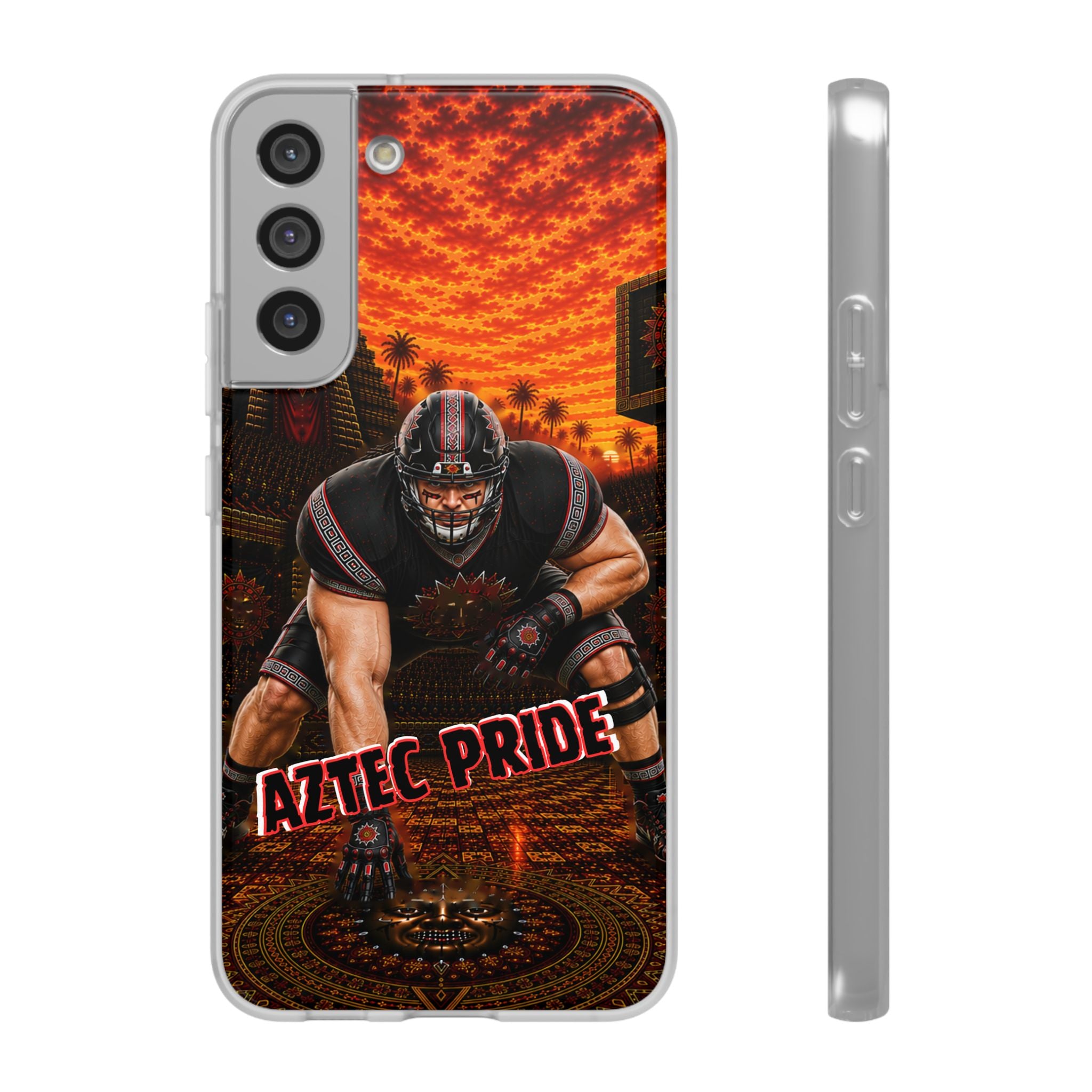 Aztec Football Warrior – Flexi Phone Case (iPhone & Samsung • Clear TPU • Made & Shipped in the USA • 🚚 FREE USA Shipping • Personalized Option)
