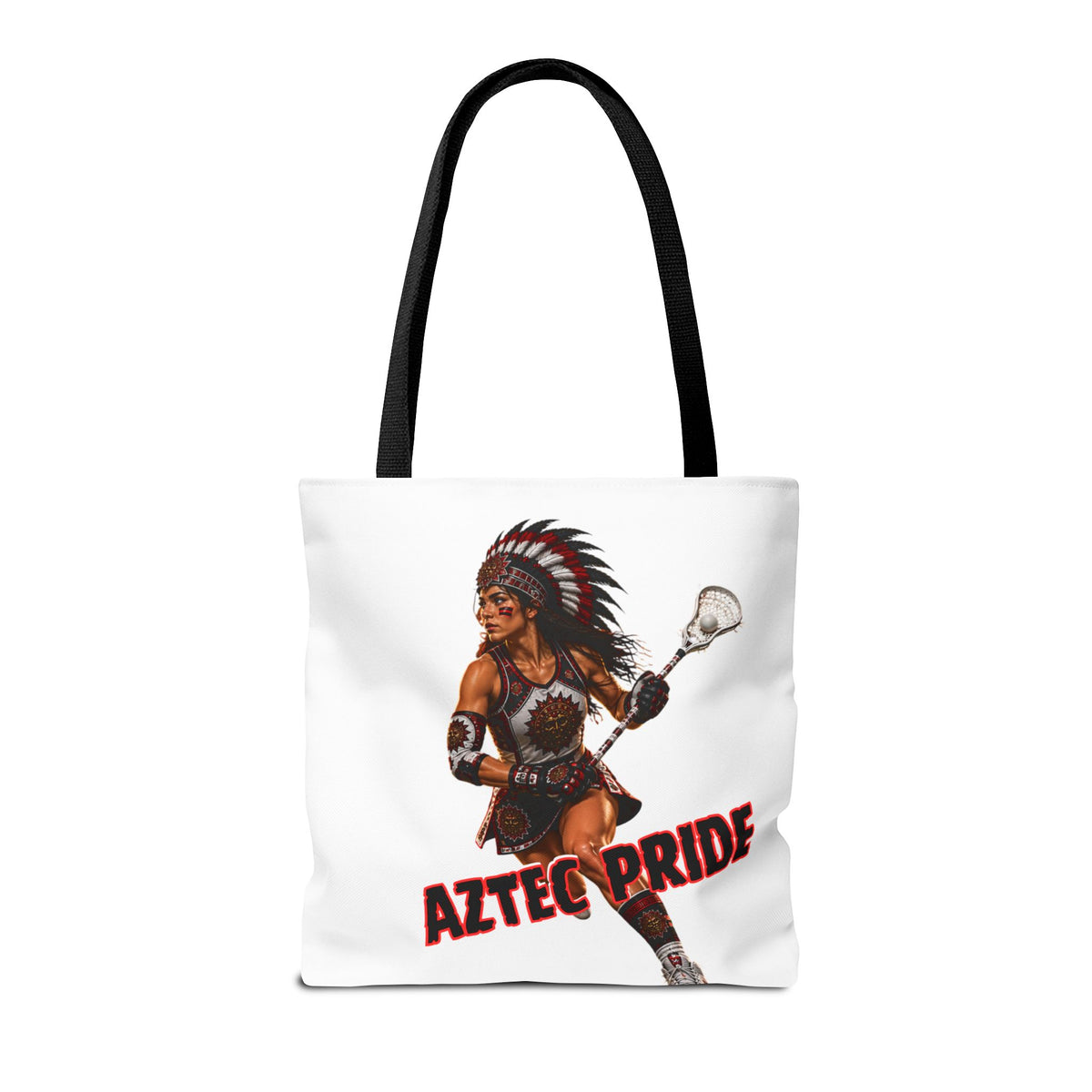 Aztec Lacrosse Female Warrior Tote Bag | Aztec-Inspired AI Art • Made & Shipped in the USA • 🚚 FREE USA Shipping • FREE Personalization