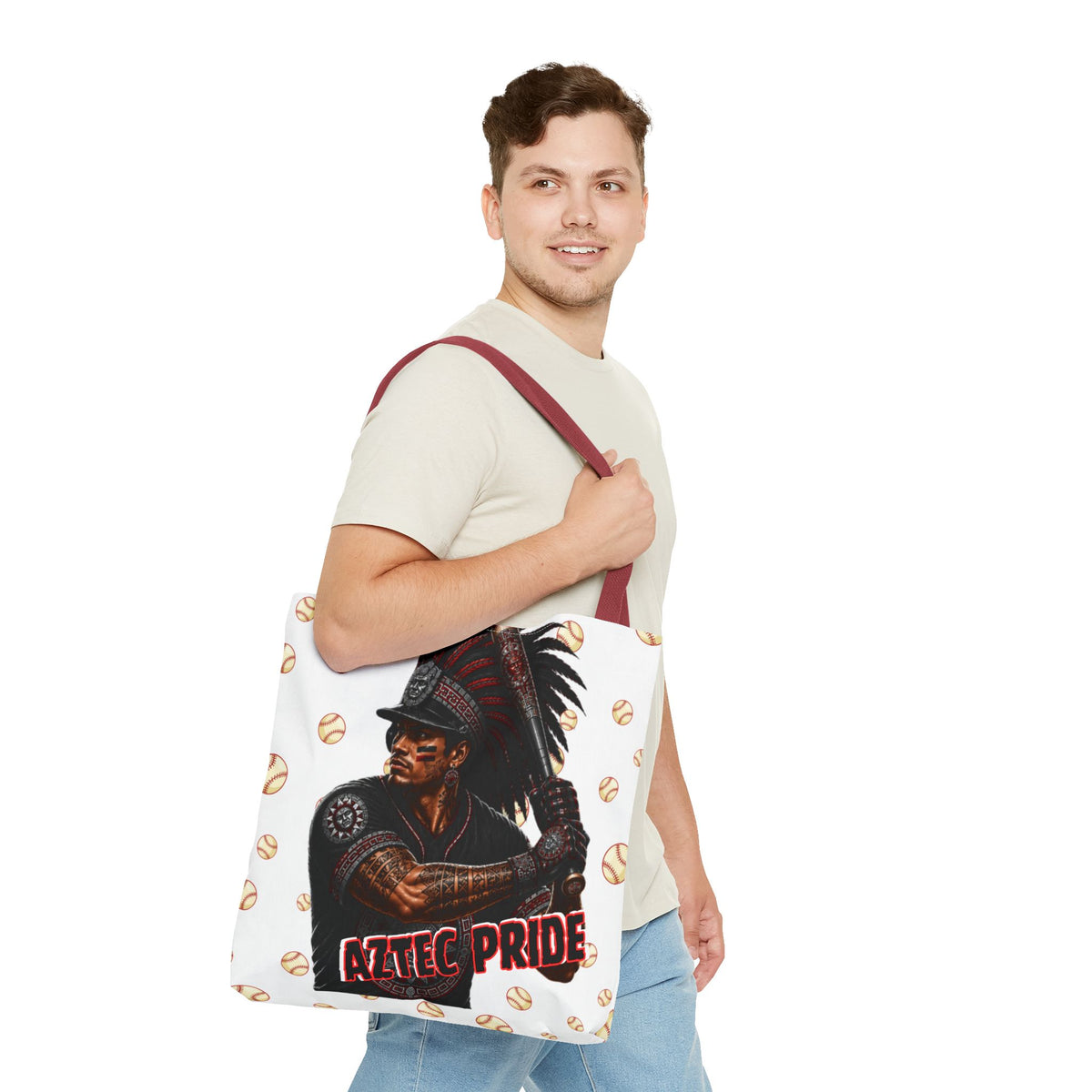 Aztec Baseball Warrior Tote Bag | Aztec-Inspired AI Art • Made & Shipped in the USA • 🚚 FREE USA Shipping • FREE Personalization