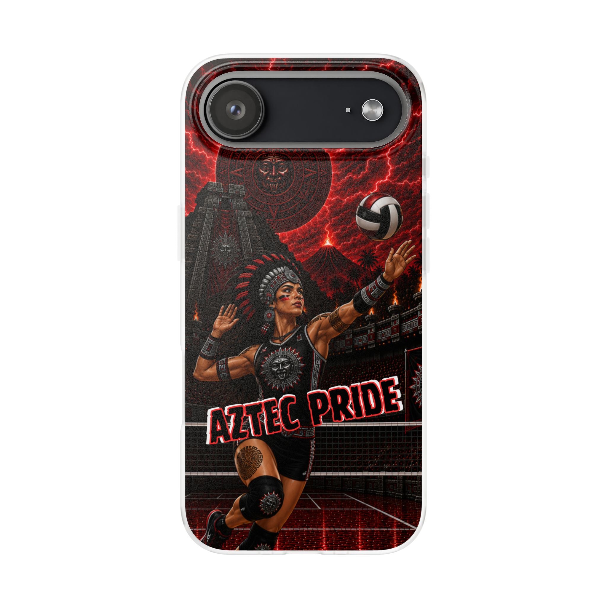 Aztec Volleyball Warrior – Flexi Phone Case (iPhone & Samsung • Clear TPU • Made & Shipped in the USA • 🚚 FREE USA Shipping • Personalized Option)