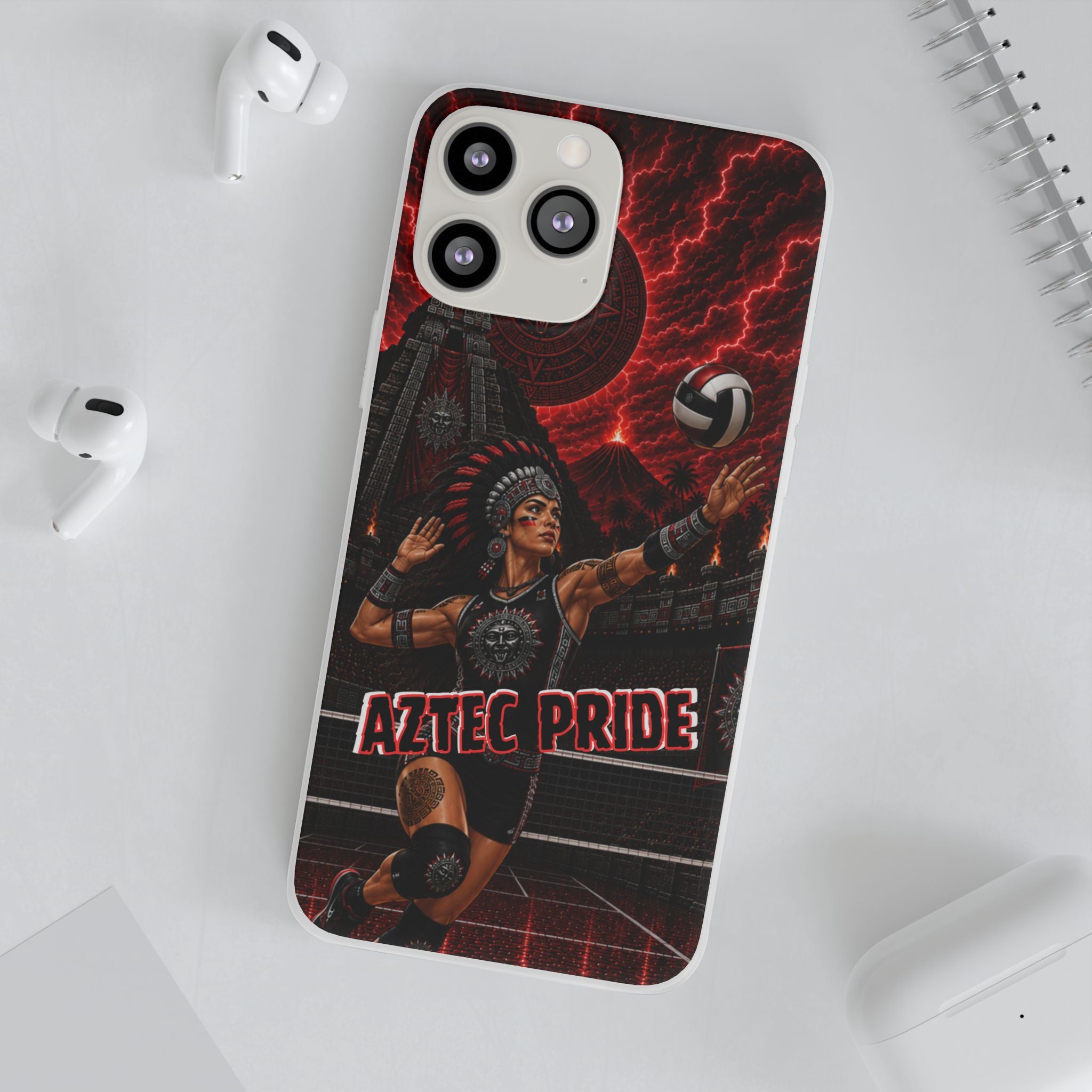 Aztec Volleyball Warrior – Flexi Phone Case (iPhone & Samsung • Clear TPU • Made & Shipped in the USA • 🚚 FREE USA Shipping • Personalized Option)