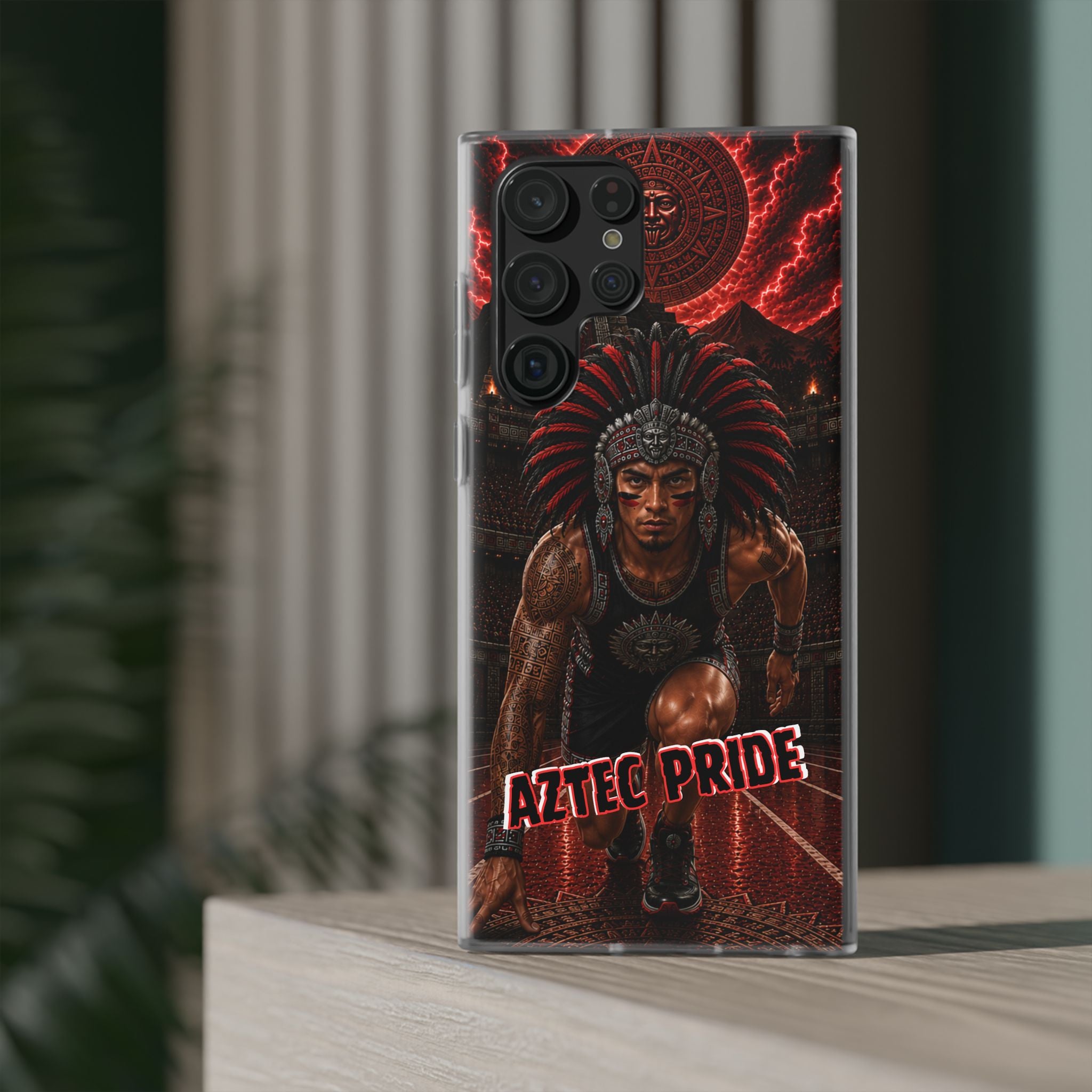 Aztec Track & Field Male Warrior – Flexi Phone Case (iPhone & Samsung • Clear TPU • Made & Shipped in the USA • 🚚 FREE USA Shipping • Personalized Option)