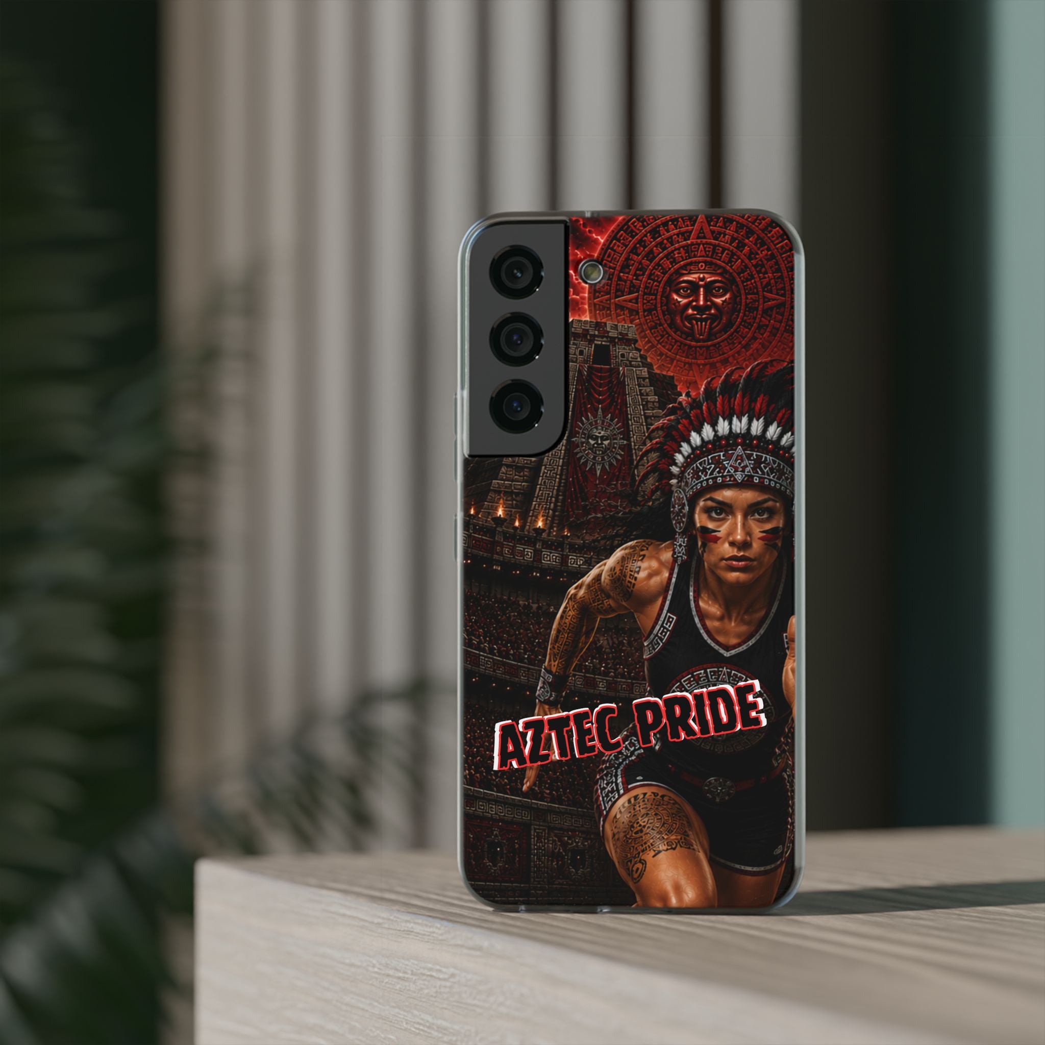 Aztec Track & Field Female Warrior – Flexi Phone Case (iPhone & Samsung • Clear TPU • Made & Shipped in the USA • 🚚 FREE USA Shipping • Personalized Option)