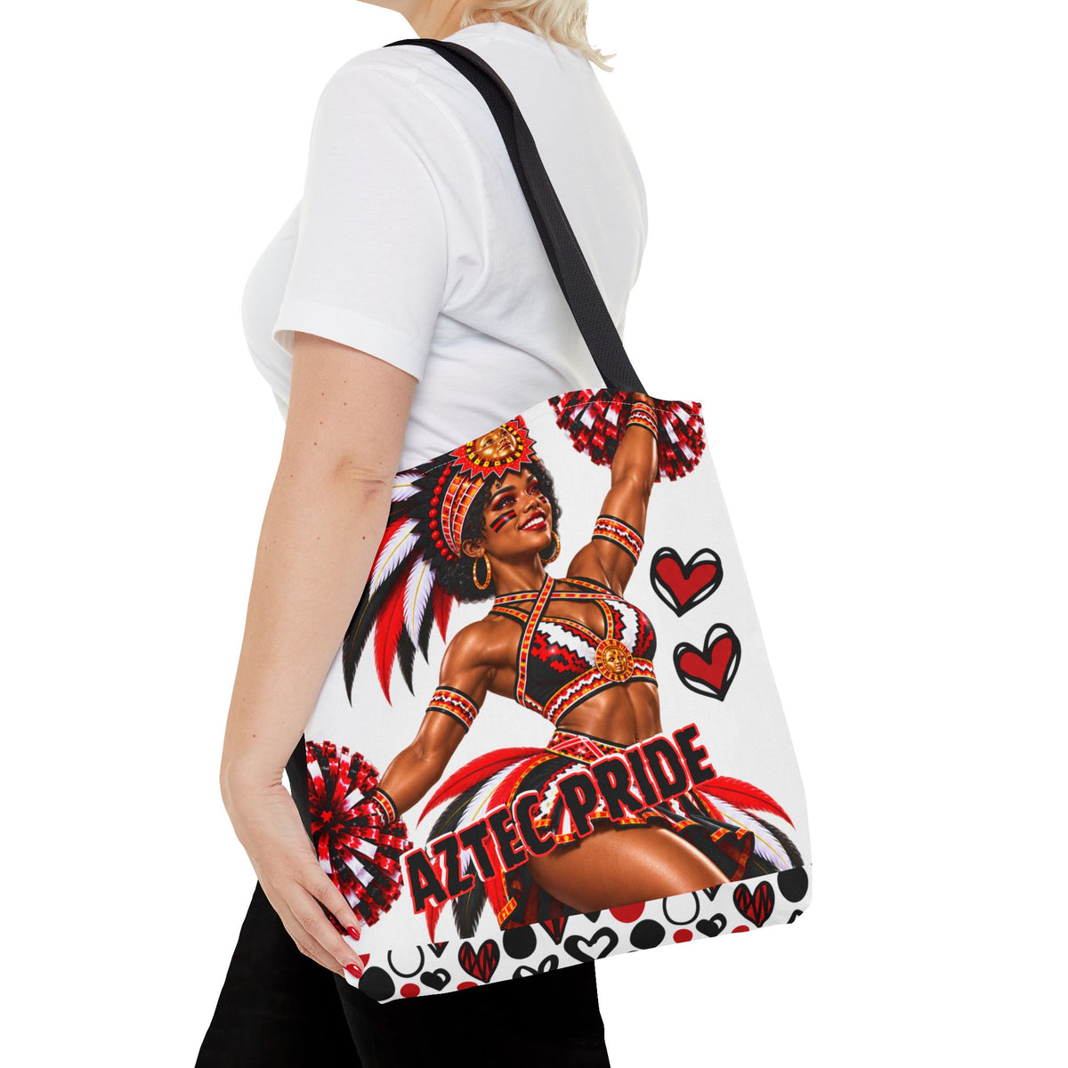 Aztec Cheerleader Warrior Tote Bag | Aztec-Inspired AI Art • Made & Shipped in the USA • 🚚 FREE USA Shipping • FREE Personalization