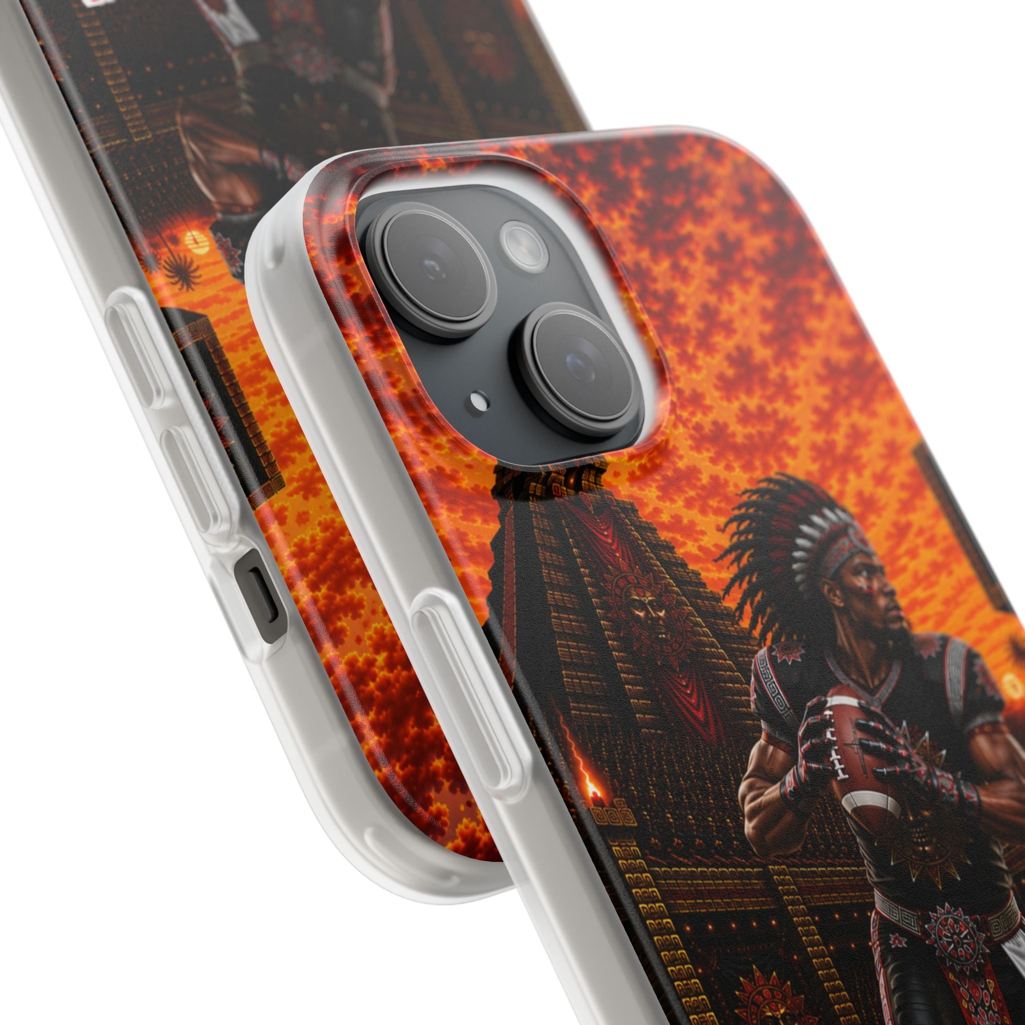 Aztec Football Warrior – Flexi Phone Case (iPhone & Samsung • Clear TPU • Made & Shipped in the USA • 🚚 FREE USA Shipping • Personalized Option)