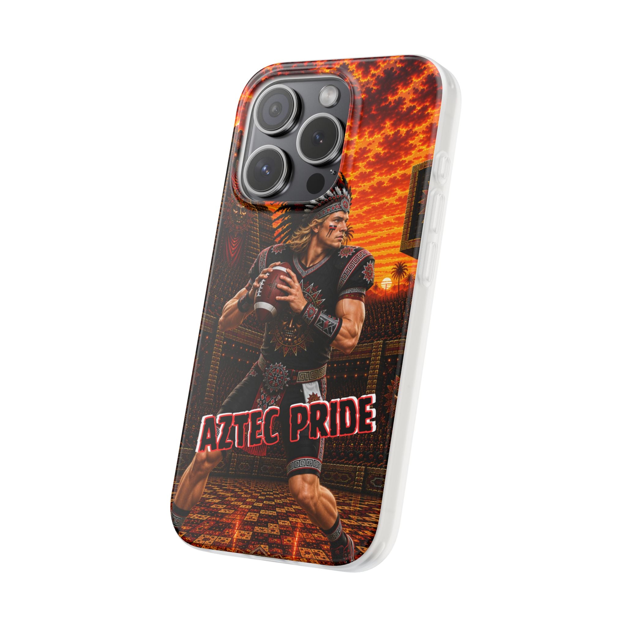 Aztec Football Warrior – Flexi Phone Case (iPhone & Samsung • Clear TPU • Made & Shipped in the USA • 🚚 FREE USA Shipping • Personalized Option)
