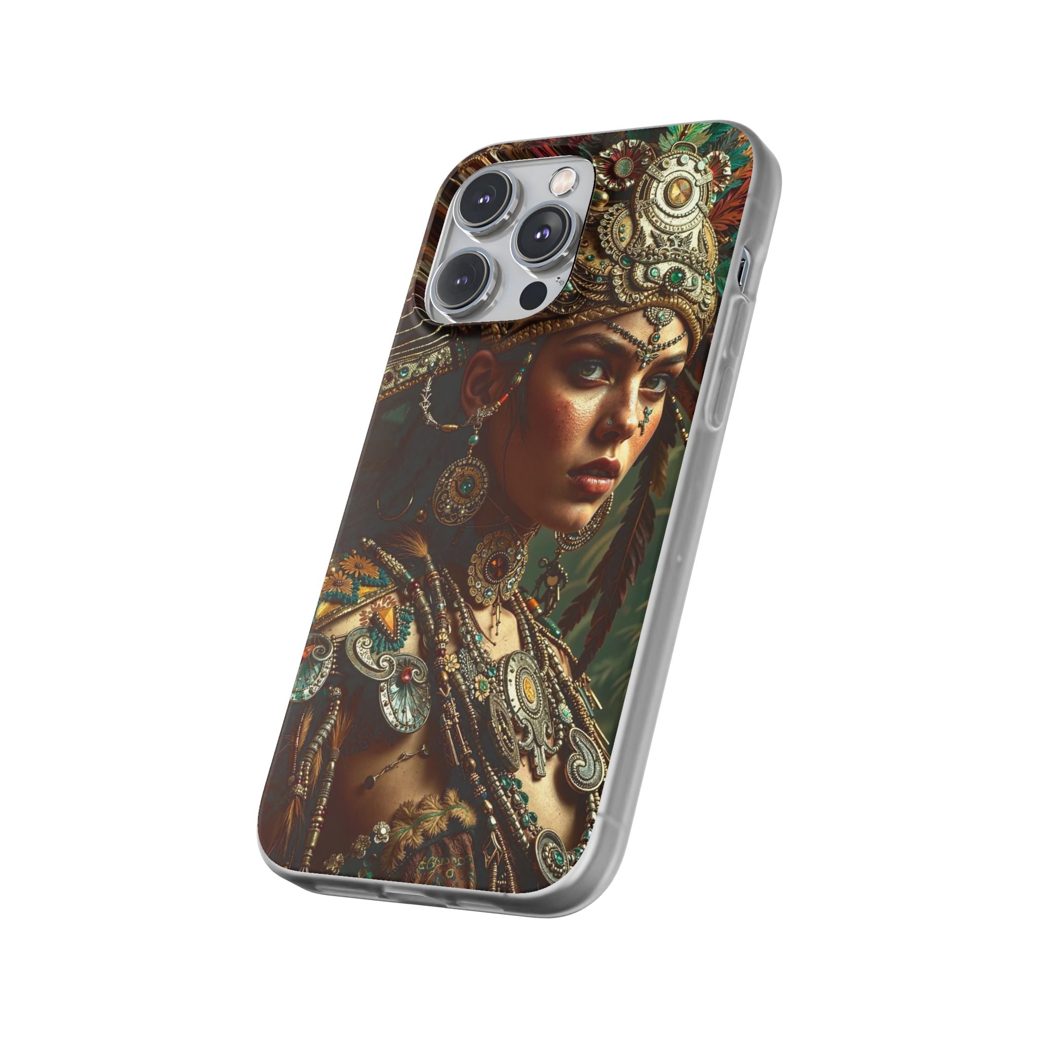 Aztec Warrior Goddess – Flexi Phone Case (iPhone & Samsung • Clear TPU • Made in USA • Personalized Option)
