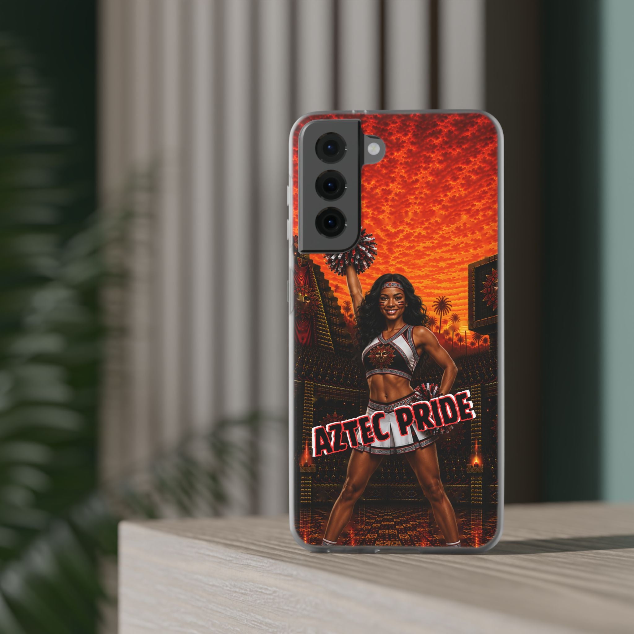 Aztec Cheerleader Warrior – Flexi Phone Case (iPhone & Samsung • Clear TPU • Made & Shipped in the USA • 🚚 FREE USA Shipping • Personalized Option)