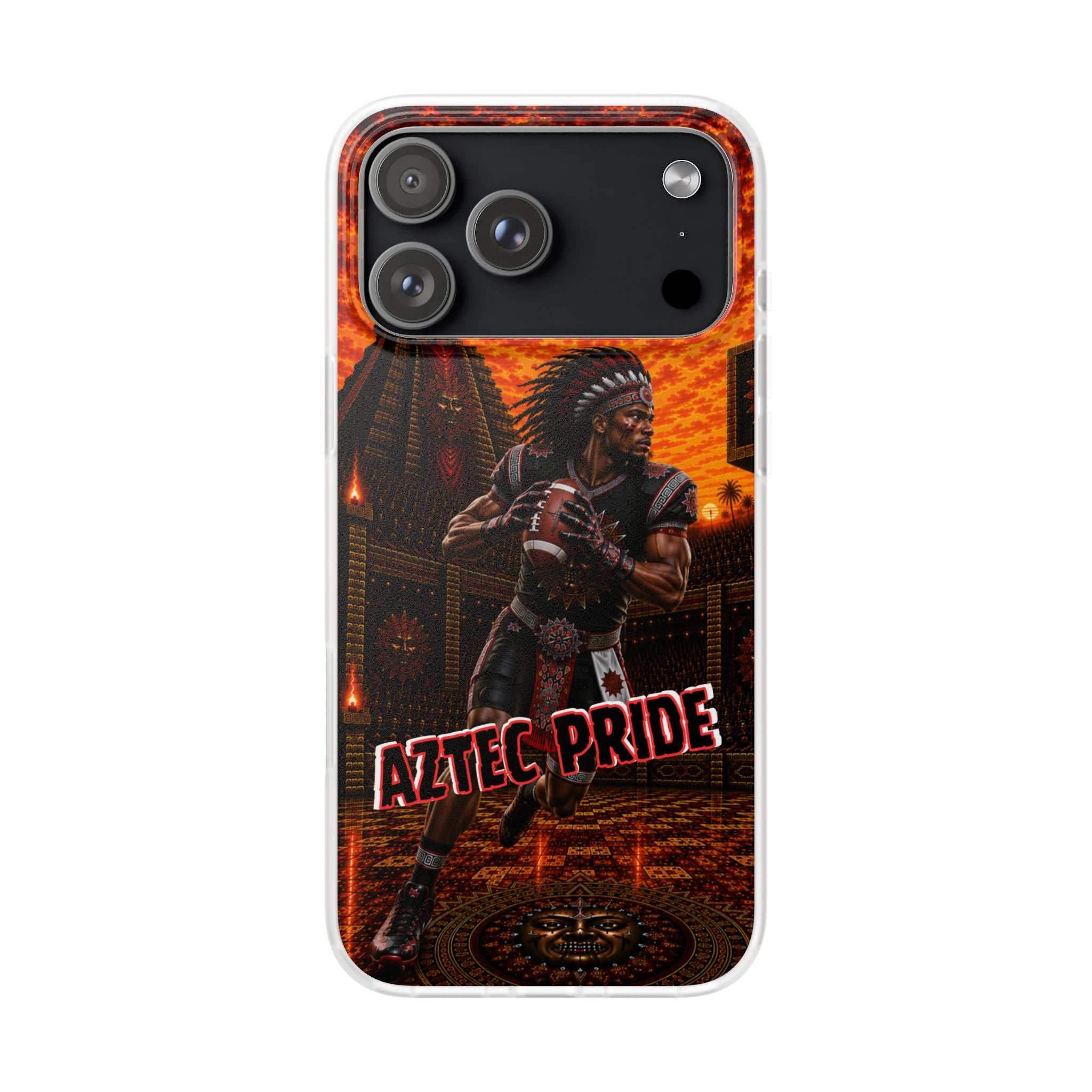 Aztec Football Warrior – Flexi Phone Case (iPhone & Samsung • Clear TPU • Made & Shipped in the USA • 🚚 FREE USA Shipping • Personalized Option)