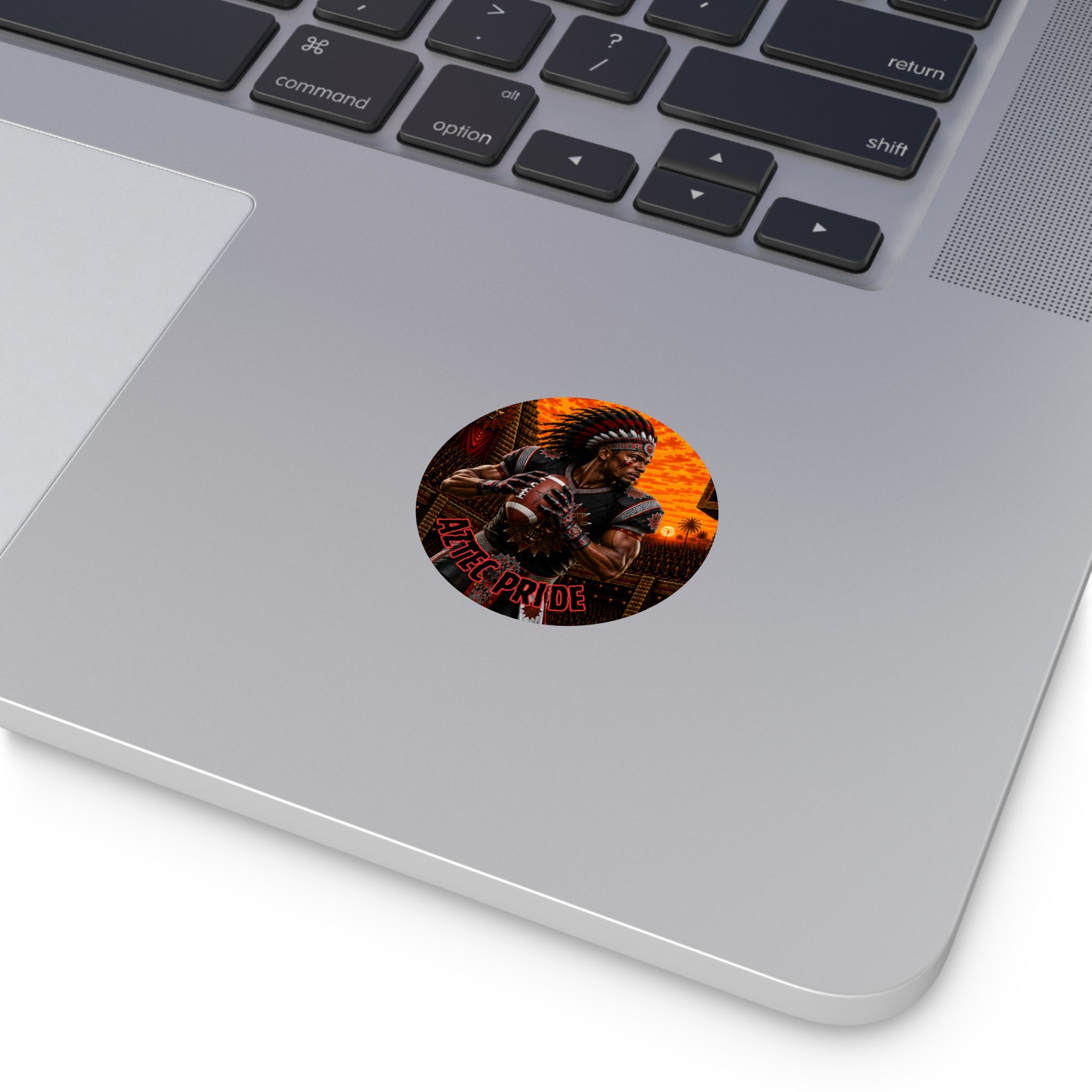 Aztec Football Quarterback Warrior Round Vinyl Sticker 2”–6” | Made & Shipped in the USA • 🚚 FREE USA Shipping • Personalized Option