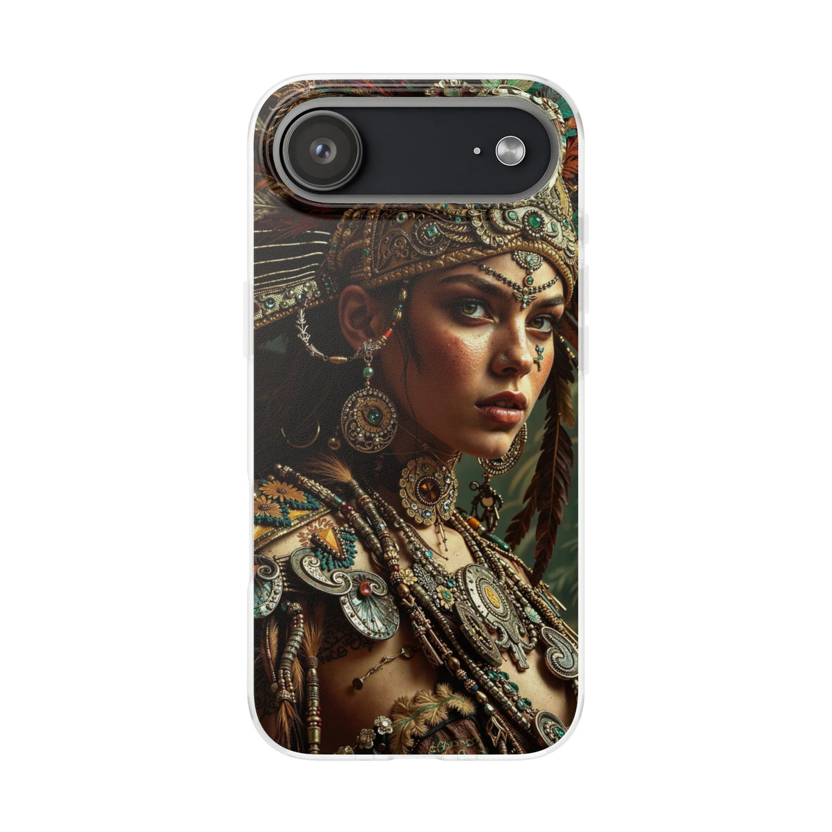 Aztec Warrior Goddess – Flexi Phone Case (iPhone & Samsung • Clear TPU • Made in USA • Personalized Option)