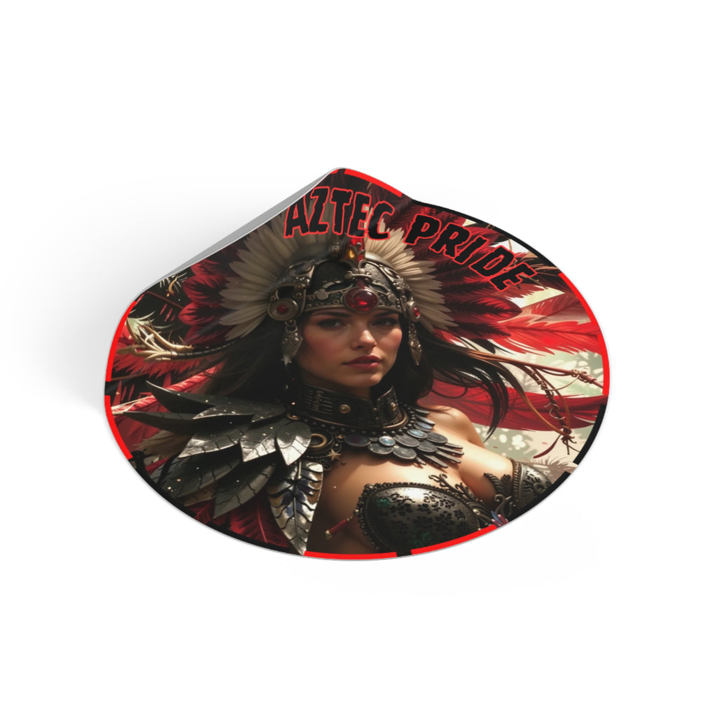 Aztec Blood Feather Goddess Round Vinyl Sticker – Waterproof Matte Decal (2”–6”)