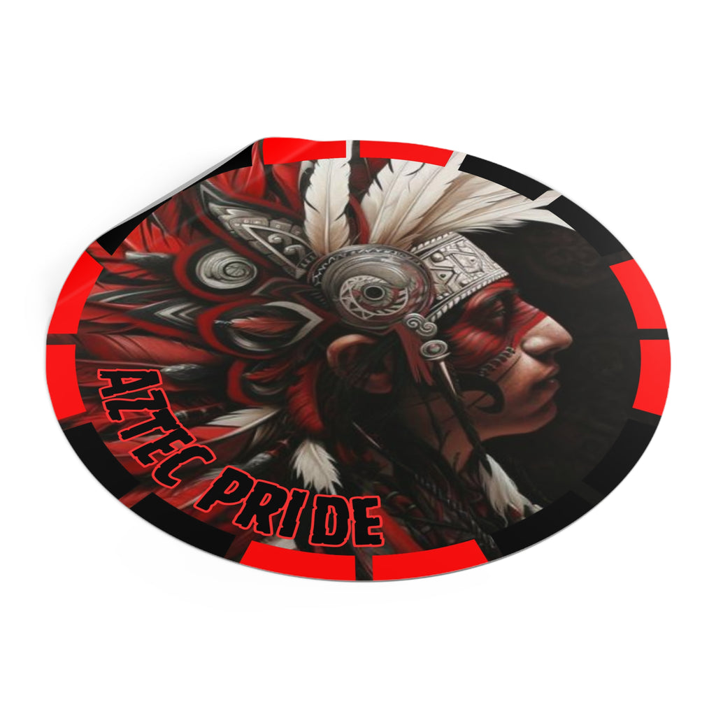 Aztec Warrior King Round Vinyl Sticker – Waterproof Matte Decal (2”–6”)