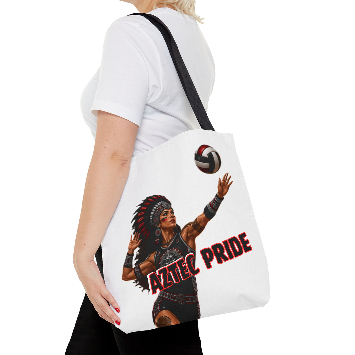 Aztec Volleyball Warrior Tote Bag | Aztec-Inspired AI Art • Made & Shipped in the USA • 🚚 FREE USA Shipping • FREE Personalization