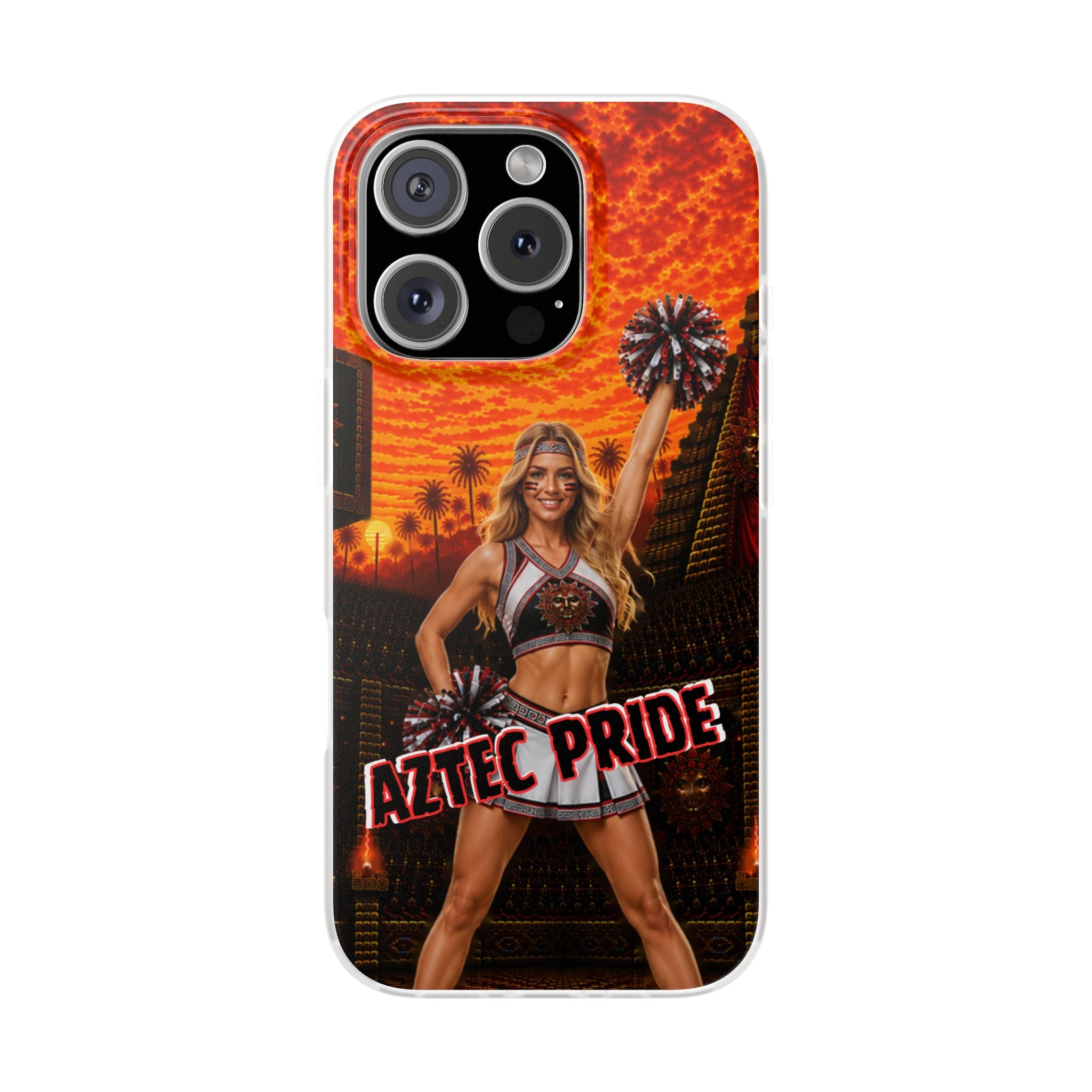 Aztec Cheerleader Warrior – Flexi Phone Case (iPhone & Samsung • Clear TPU • Made & Shipped in the USA • 🚚 FREE USA Shipping • Personalized Option)