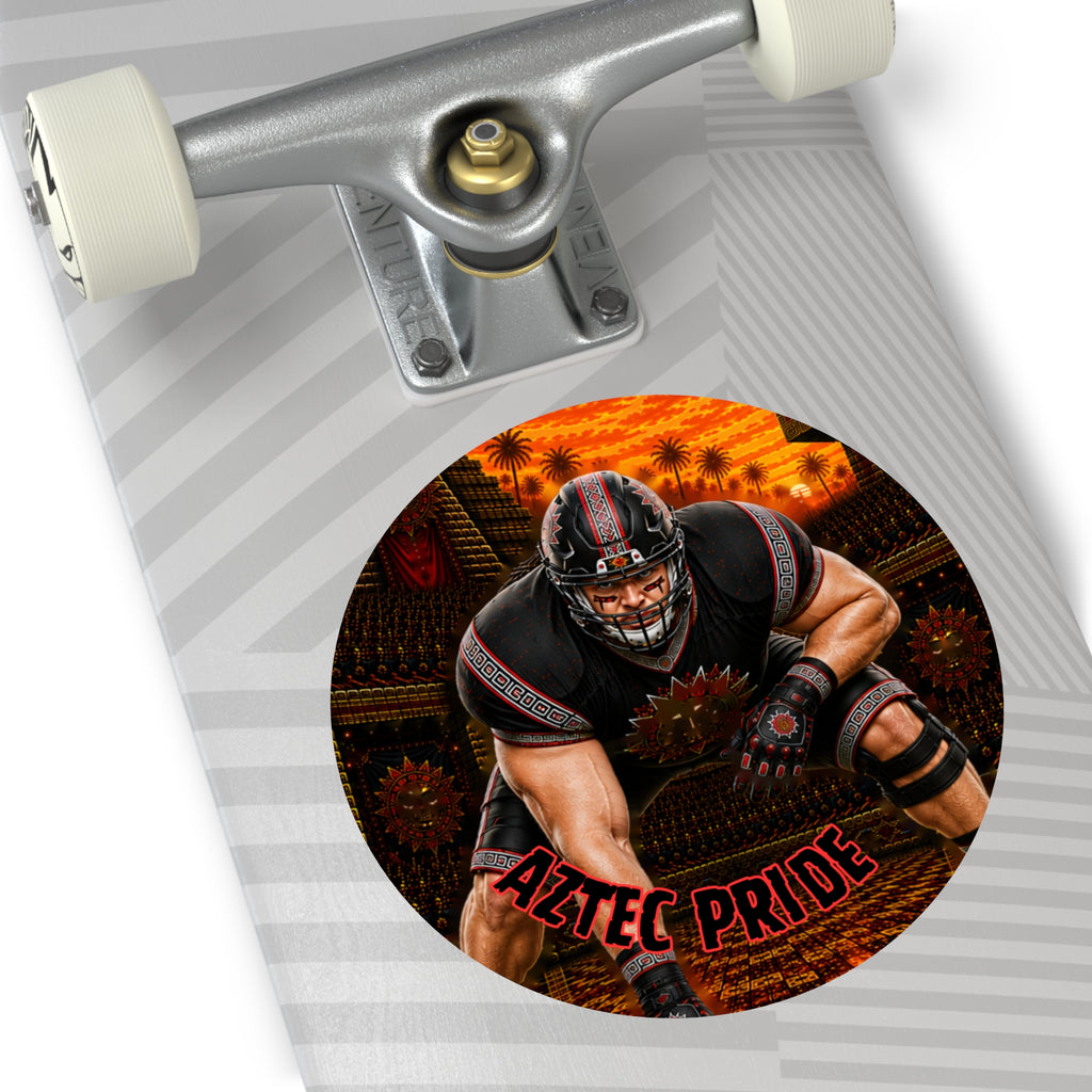 Aztec Football O-Line Warrior Round Vinyl Sticker 2”–6” | Made & Shipped in the USA • 🚚 FREE USA Shipping • Personalized Option