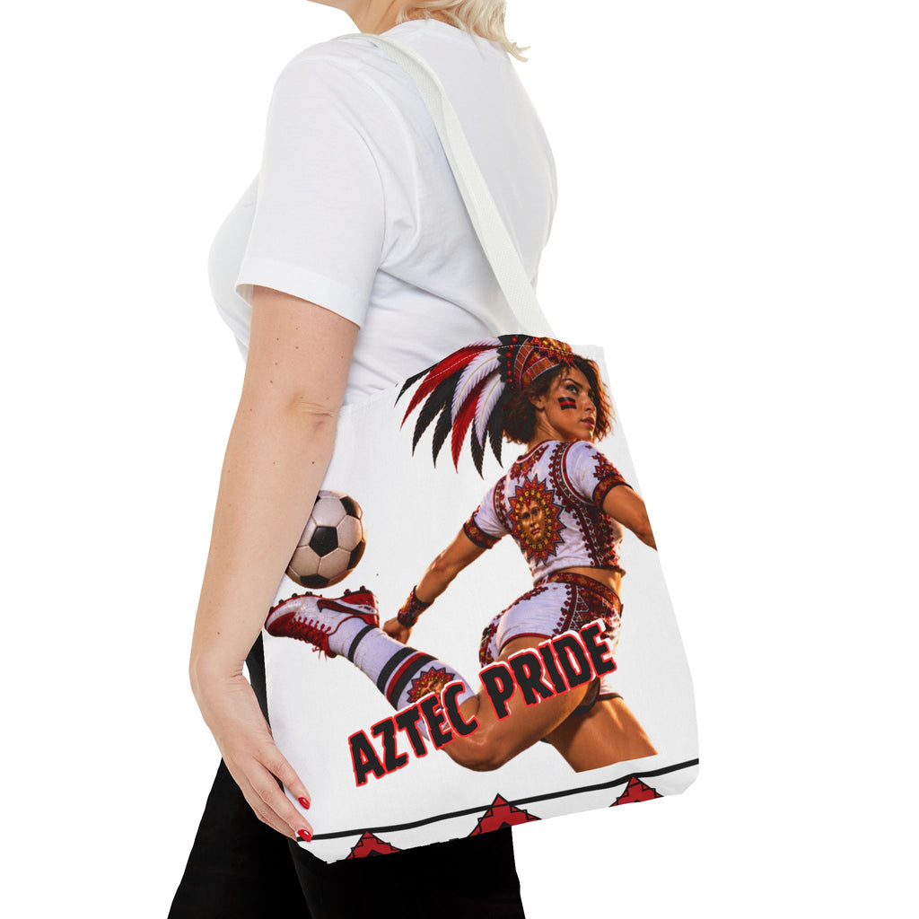 Aztec Soccer Female Warrior Tote Bag | Aztec-Inspired AI Art • Made & Shipped in the USA • 🚚 FREE USA Shipping • FREE Personalization
