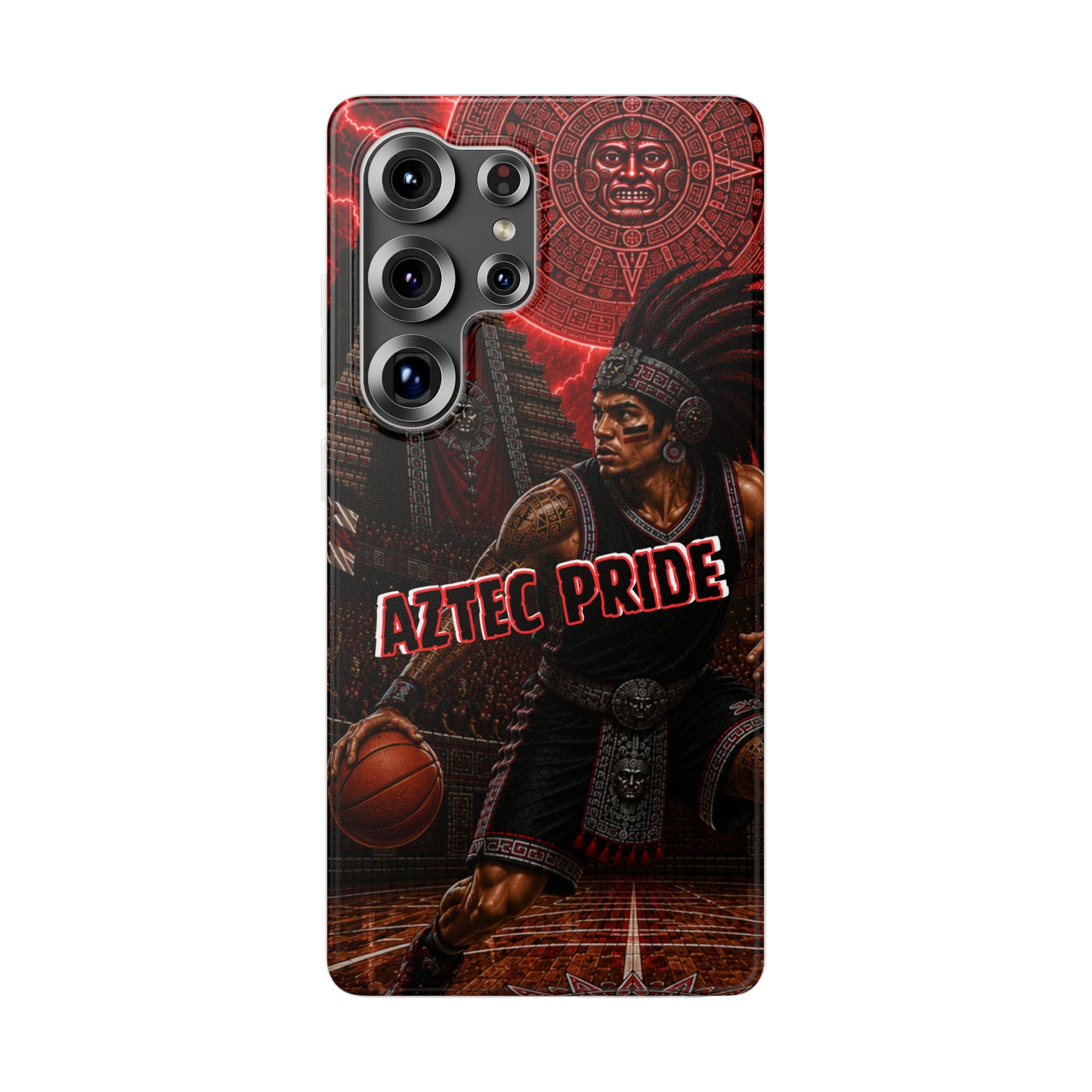 Aztec Basketall Warrior – Flexi Phone Case (iPhone & Samsung • Clear TPU • Made & Shipped in the USA • 🚚 FREE USA Shipping • Personalized Option)