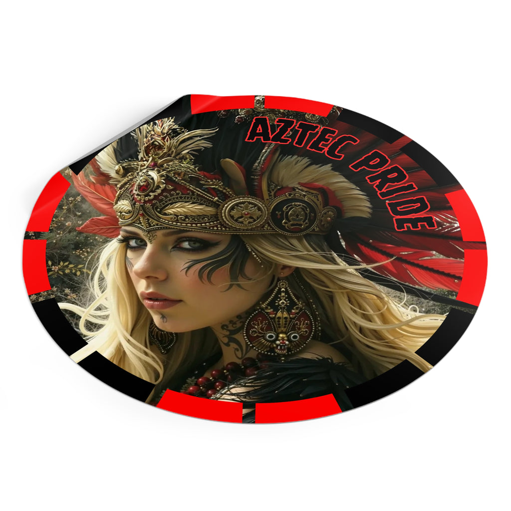 Aztec Fireheart Queen Round Vinyl Sticker – Waterproof Matte Decal (2”–6”)