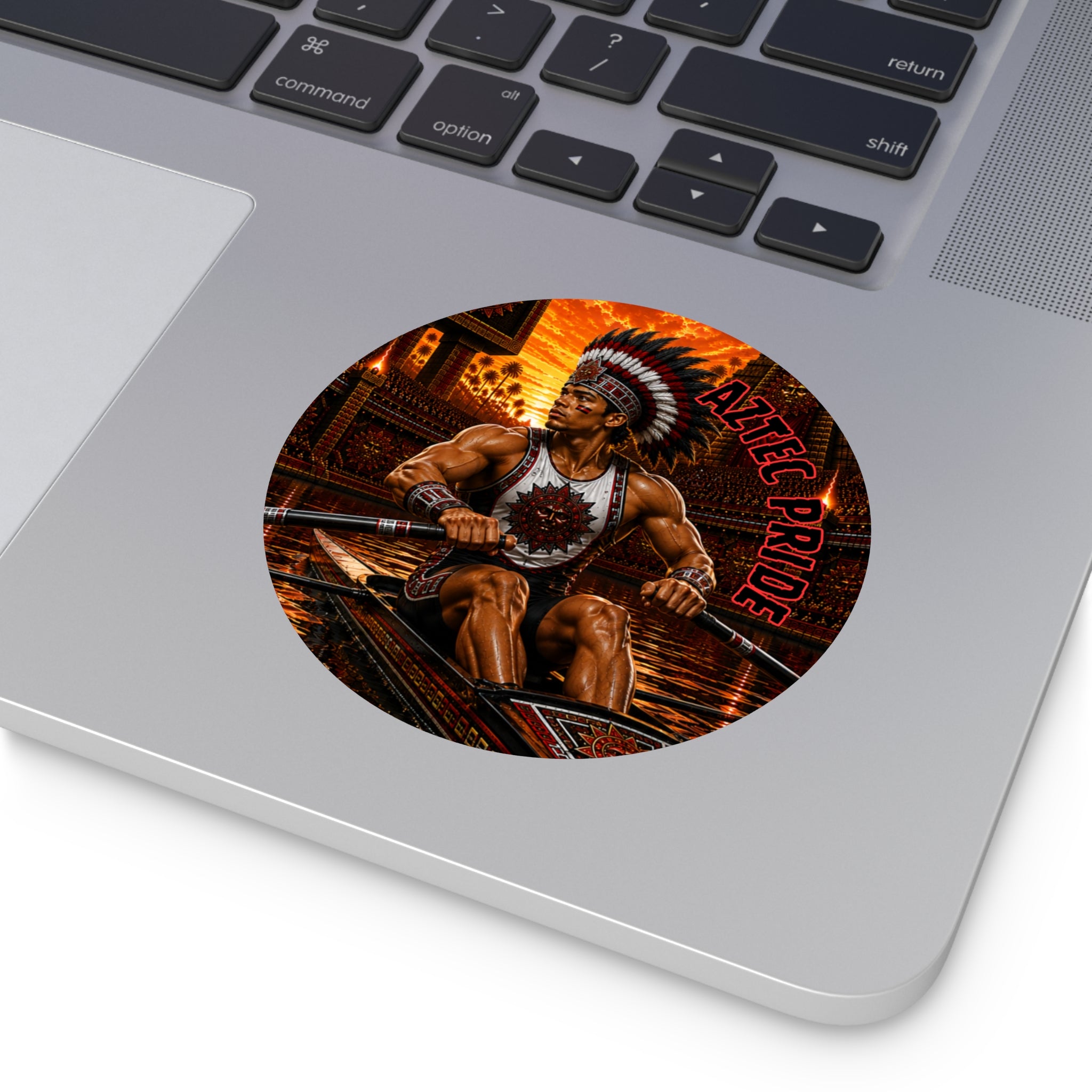 Aztec Rowing Warrior Round Vinyl Sticker 2”–6” | Made & Shipped in the USA • 🚚 FREE USA Shipping • Personalized Option