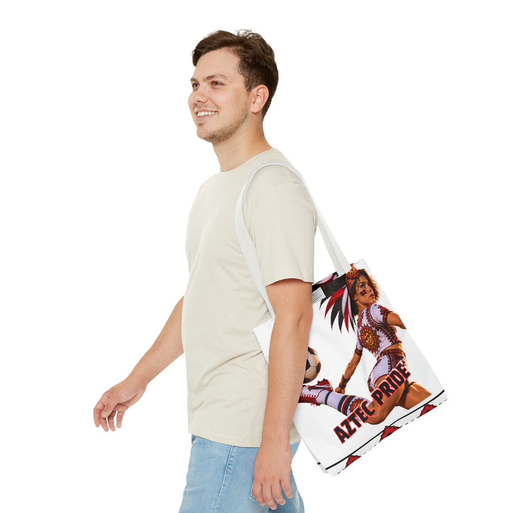 Aztec Soccer Female Warrior Tote Bag | Aztec-Inspired AI Art • Made & Shipped in the USA • 🚚 FREE USA Shipping • FREE Personalization