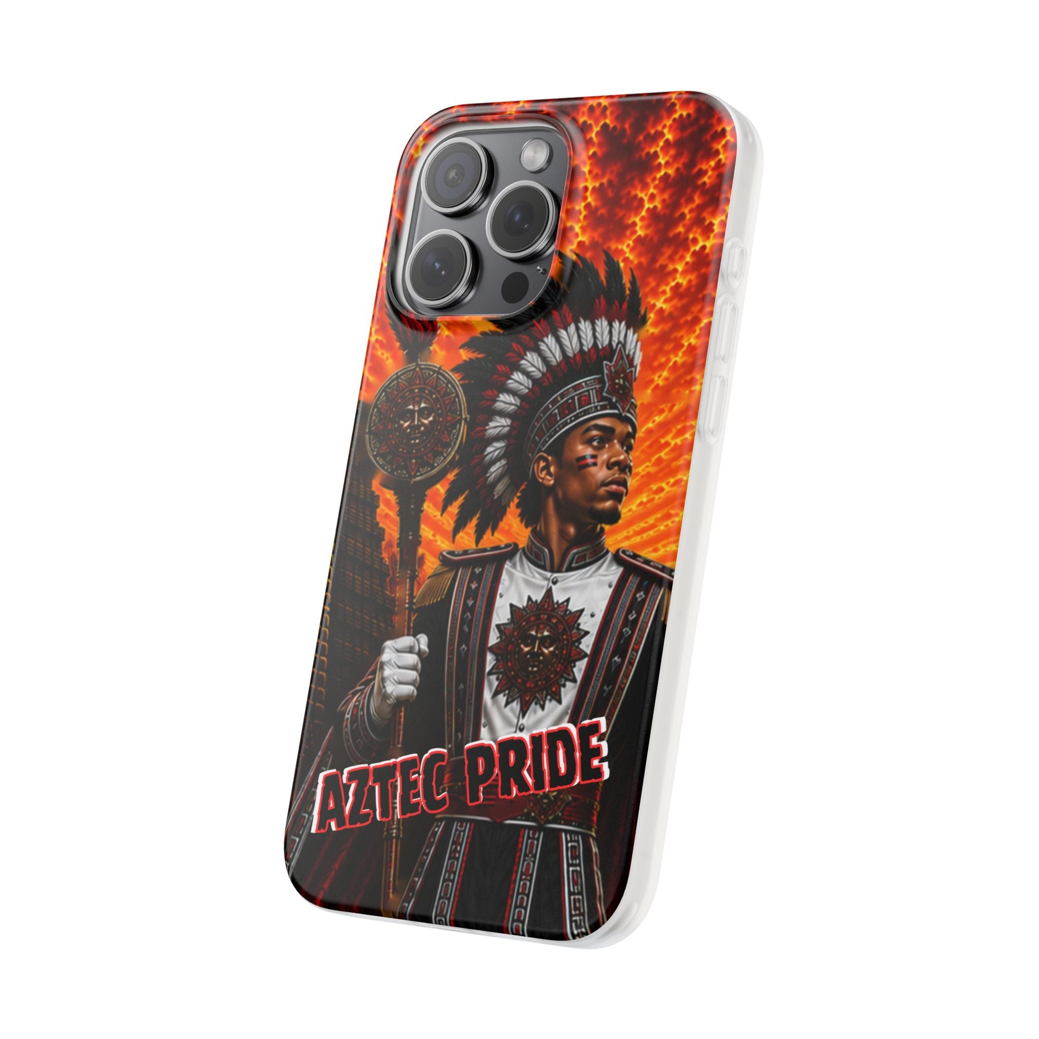 Aztec Drum Major Warrior – Flexi Phone Case (iPhone & Samsung • Clear TPU • Made & Shipped in the USA • 🚚 FREE USA Shipping • Personalized Option)