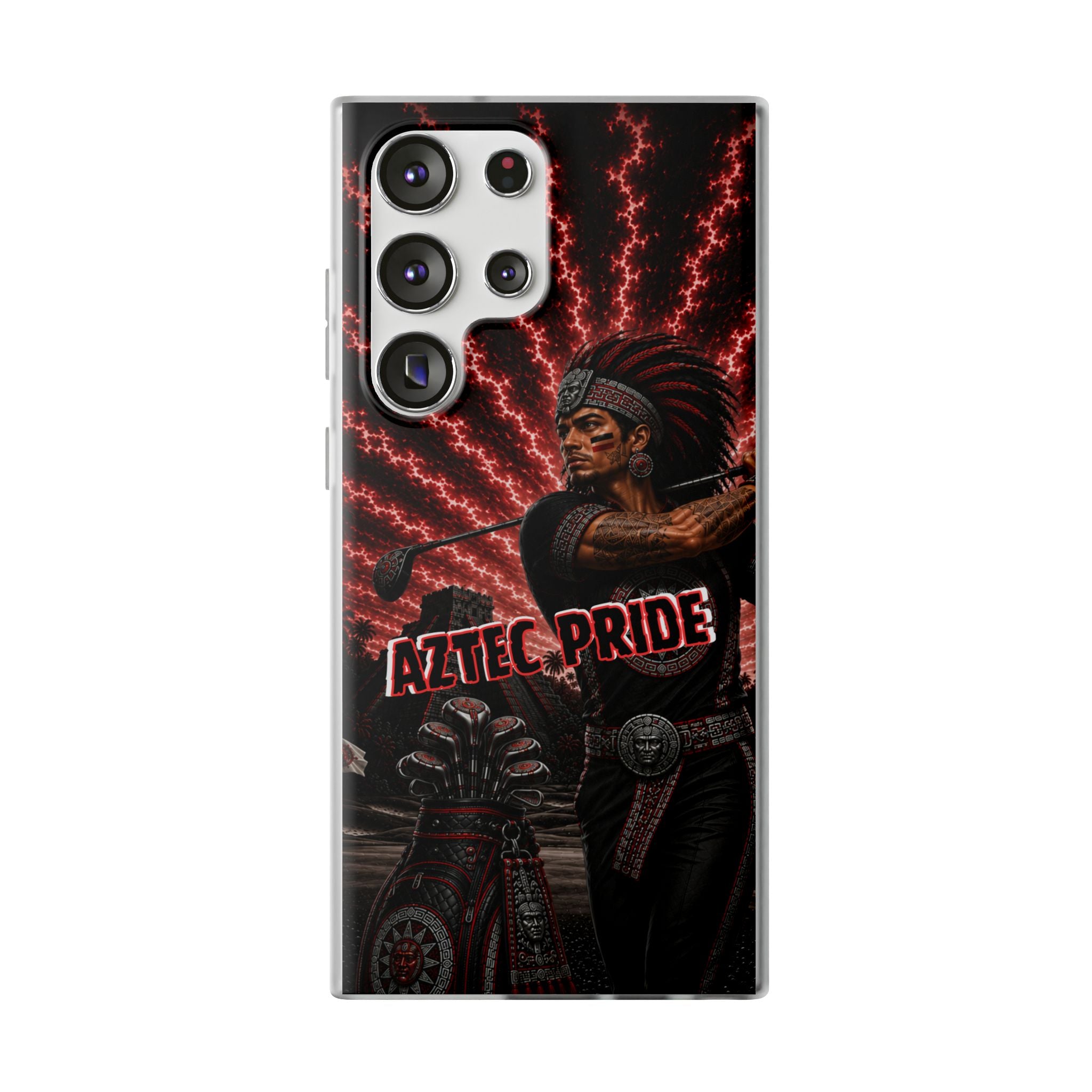 Aztec Golf Male Warrior – Flexi Phone Case (iPhone & Samsung • Clear TPU • Made & Shipped in the USA • 🚚 FREE USA Shipping • Personalized Option)