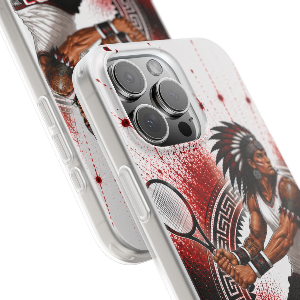 Aztec Tennis Male Warrior – Flexi Phone Case (iPhone & Samsung • Clear TPU • Made & Shipped in the USA • 🚚 FREE USA Shipping • Personalized Option)