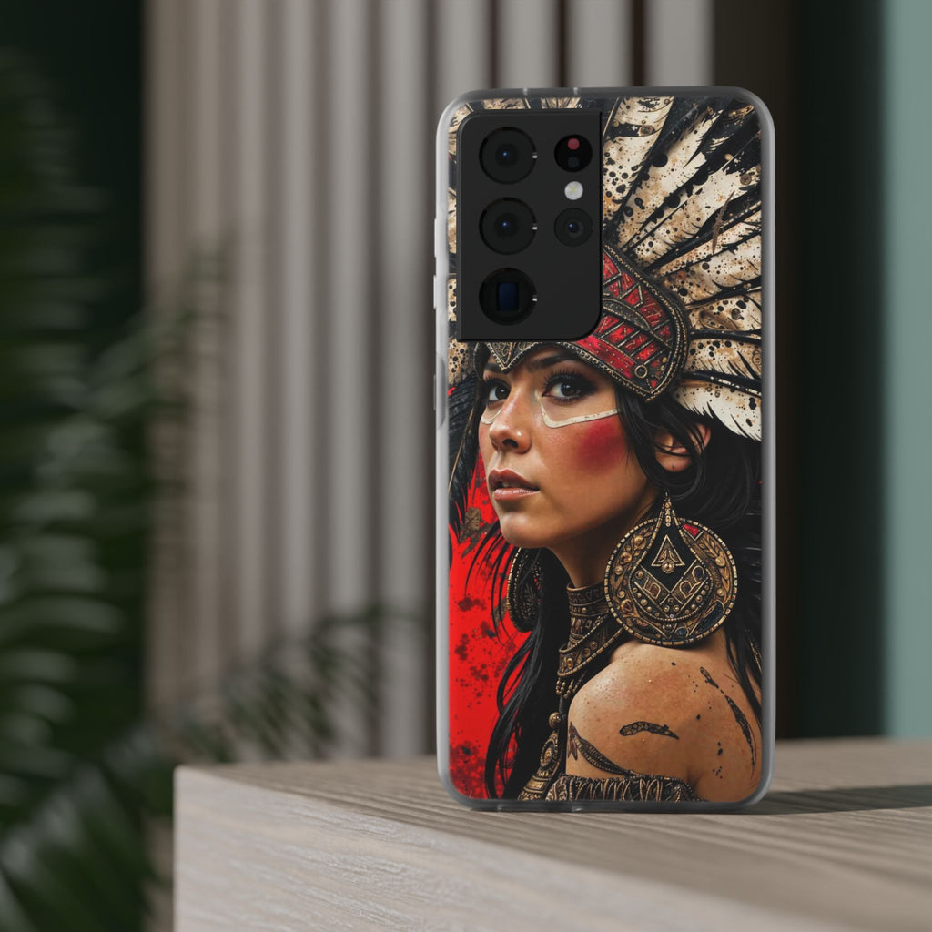 Aztec Moon Goddess – Flexi Phone Case (iPhone & Samsung • Clear TPU • Made in USA • Personalized Option)