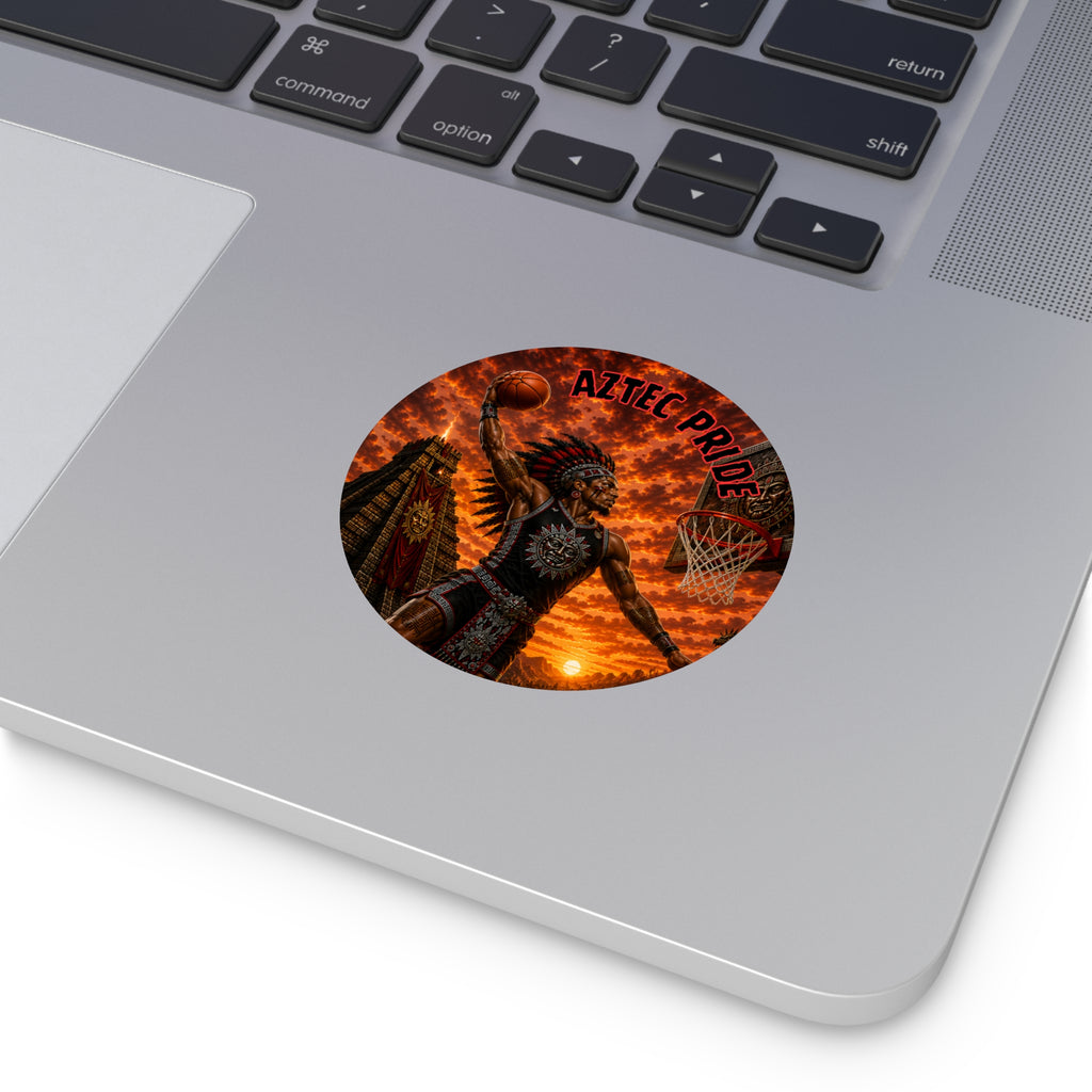 Aztec Basketball Male Warrior Round Vinyl Sticker 2”–6” | Made & Shipped in the USA • 🚚 FREE USA Shipping • Personalized Option