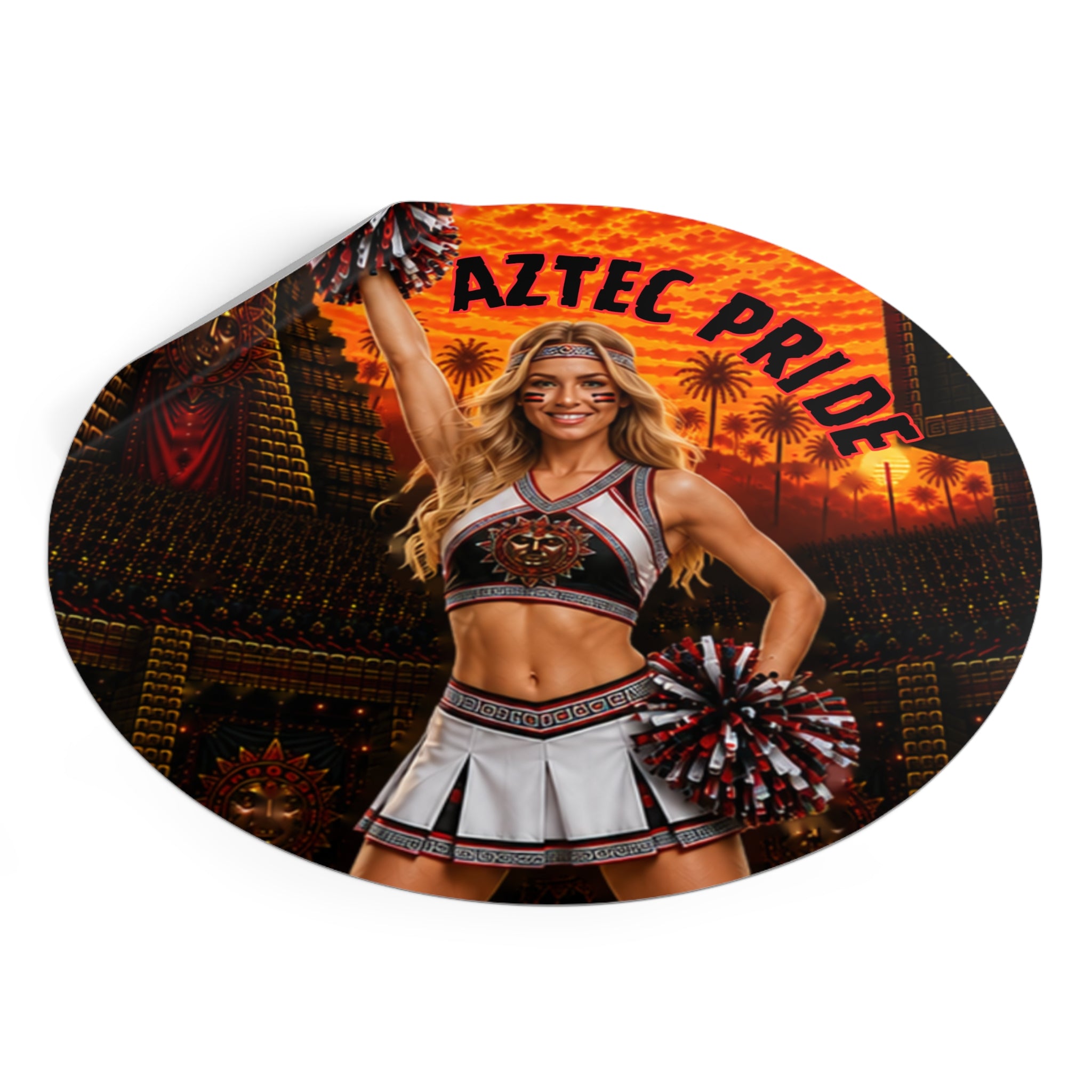 Aztec Cheerleader Warrior Round Vinyl Sticker 2”–6” | Made & Shipped in the USA • 🚚 FREE USA Shipping • Personalized Option
