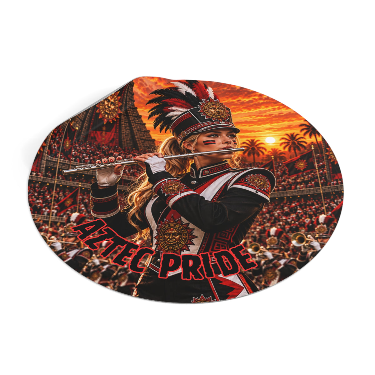 Aztec Band Warrior Round Vinyl Sticker 2”–6” | Made & Shipped in the USA • 🚚 FREE USA Shipping • Personalized Option