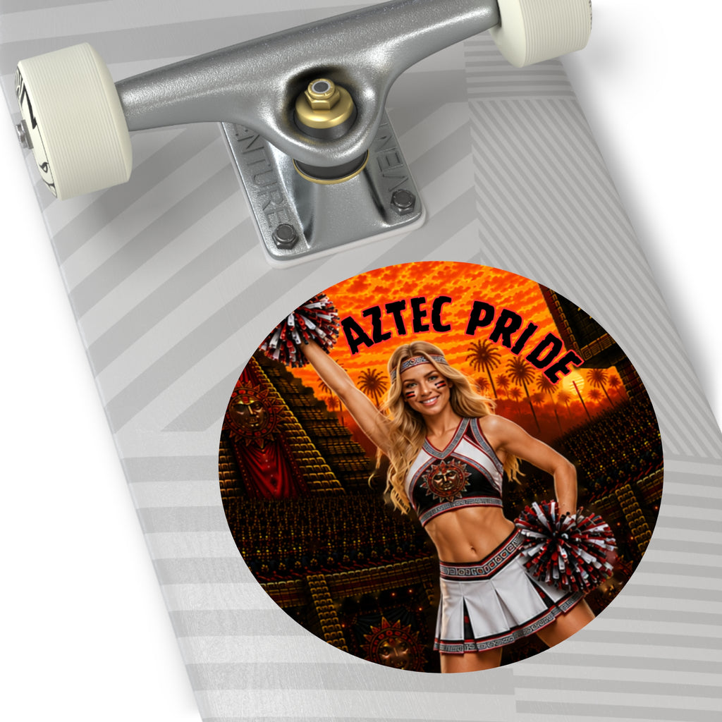 Aztec Cheerleader Warrior Round Vinyl Sticker 2”–6” | Made & Shipped in the USA • 🚚 FREE USA Shipping • Personalized Option