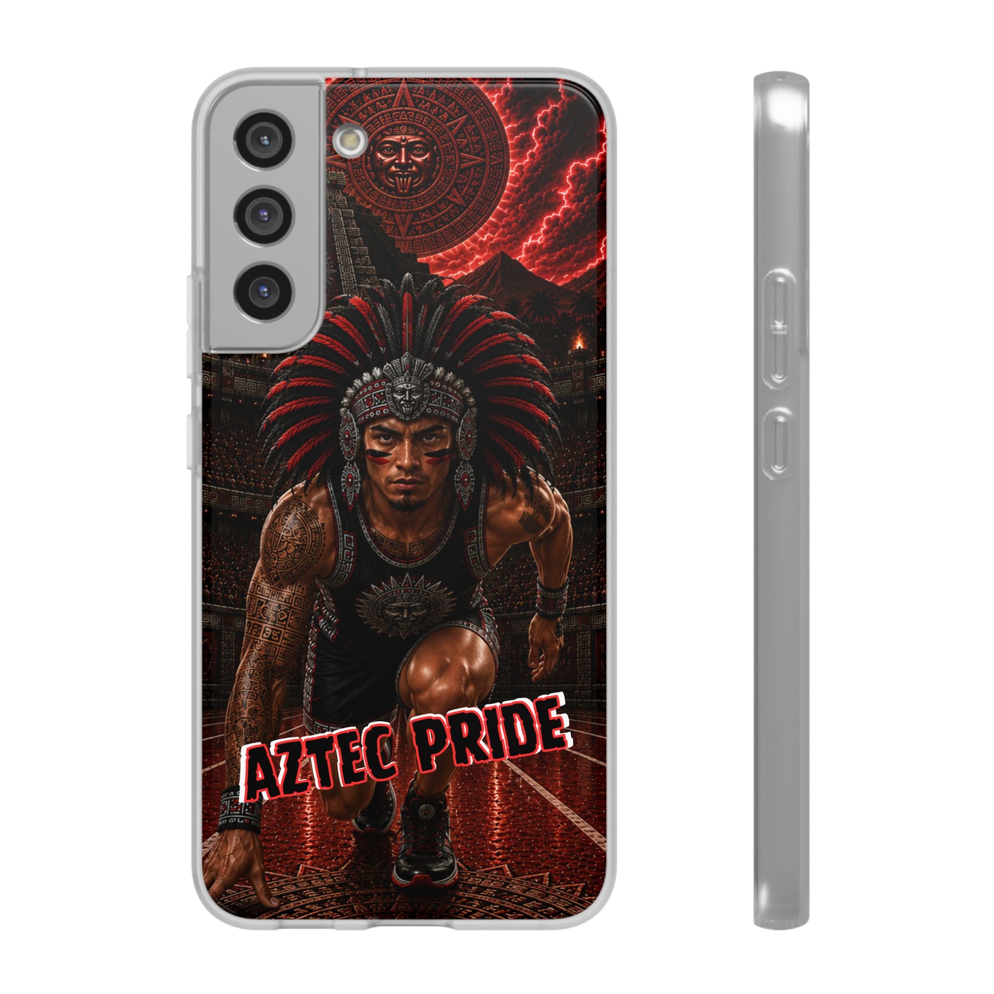 Aztec Track & Field Male Warrior – Flexi Phone Case (iPhone & Samsung • Clear TPU • Made & Shipped in the USA • 🚚 FREE USA Shipping • Personalized Option)