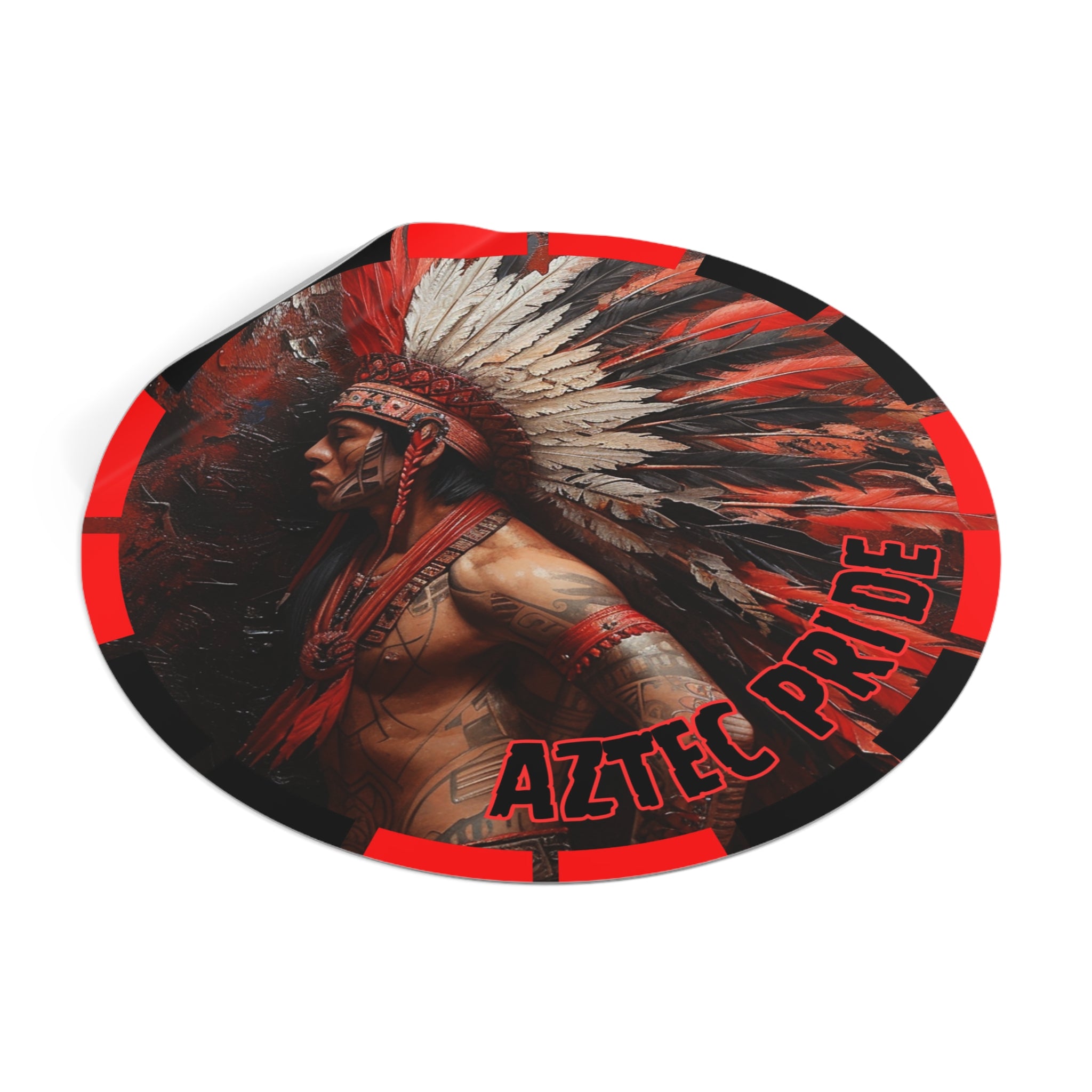 Aztec Noble Warrior Round Vinyl Sticker – Waterproof Matte Decal (2”–6”)