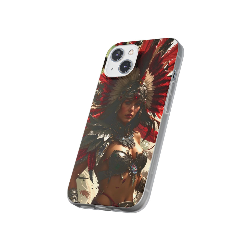 Aztec Blood Feather Goddess – Flexi Phone Case (iPhone & Samsung • Clear TPU • Made in USA • Personalized Option)
