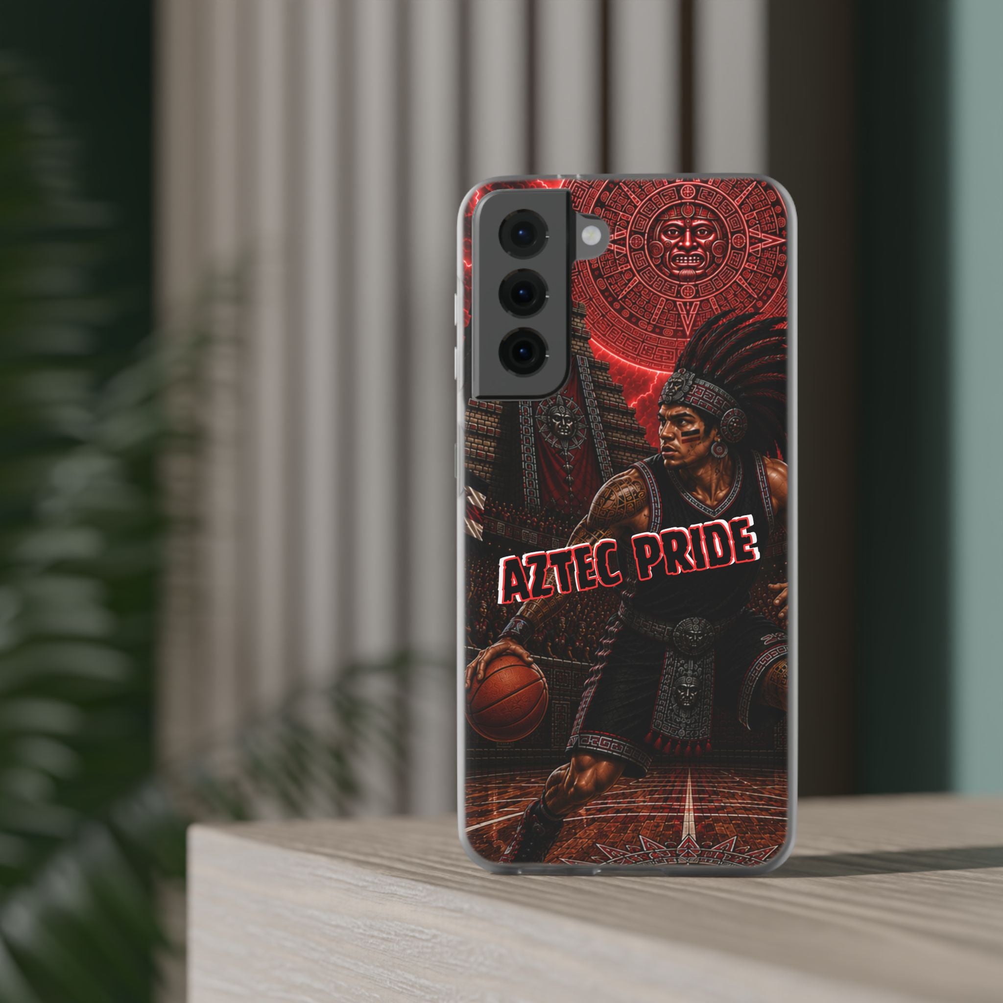 Aztec Basketall Warrior – Flexi Phone Case (iPhone & Samsung • Clear TPU • Made & Shipped in the USA • 🚚 FREE USA Shipping • Personalized Option)