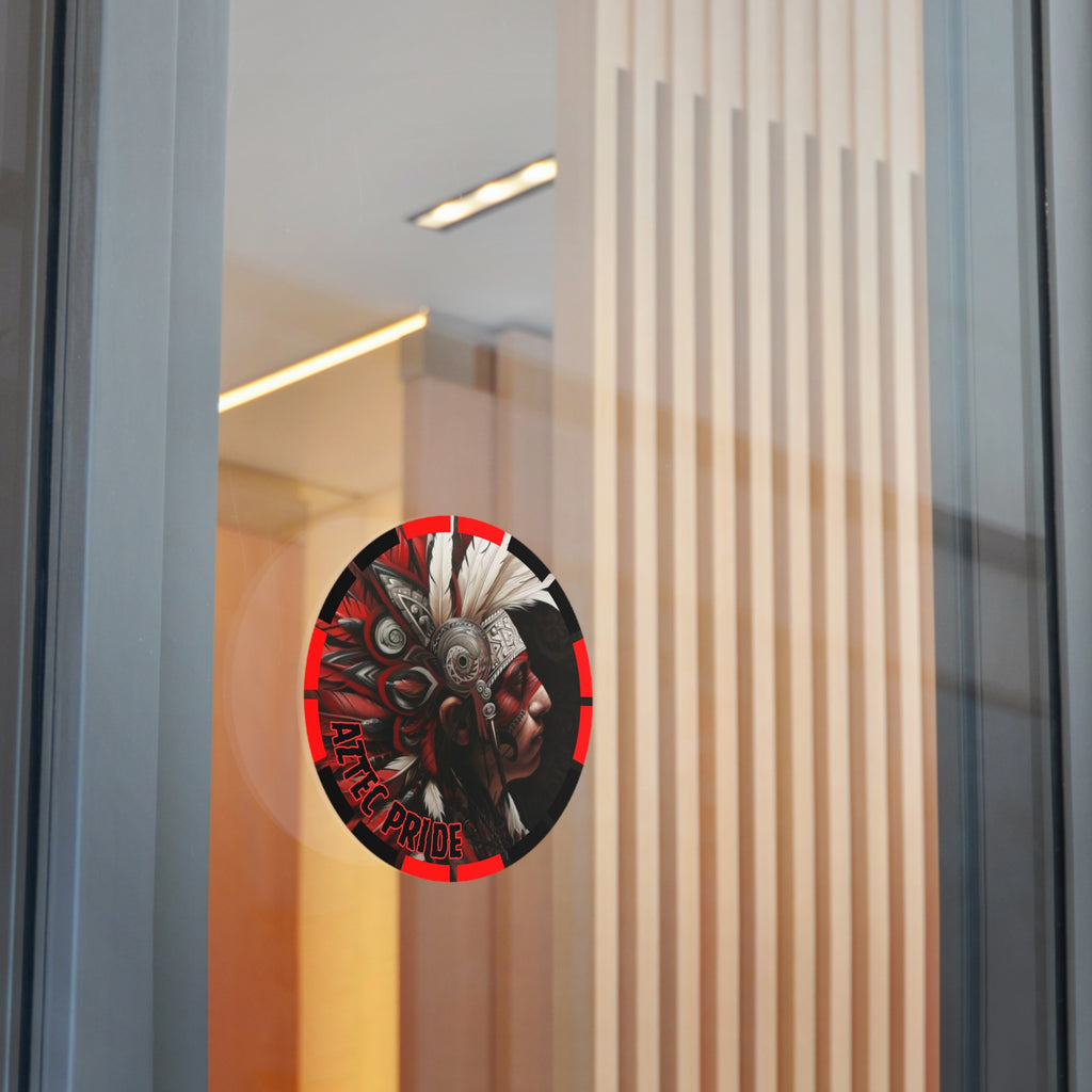 Aztec Warrior King Round Vinyl Sticker – Waterproof Matte Decal (2”–6”)