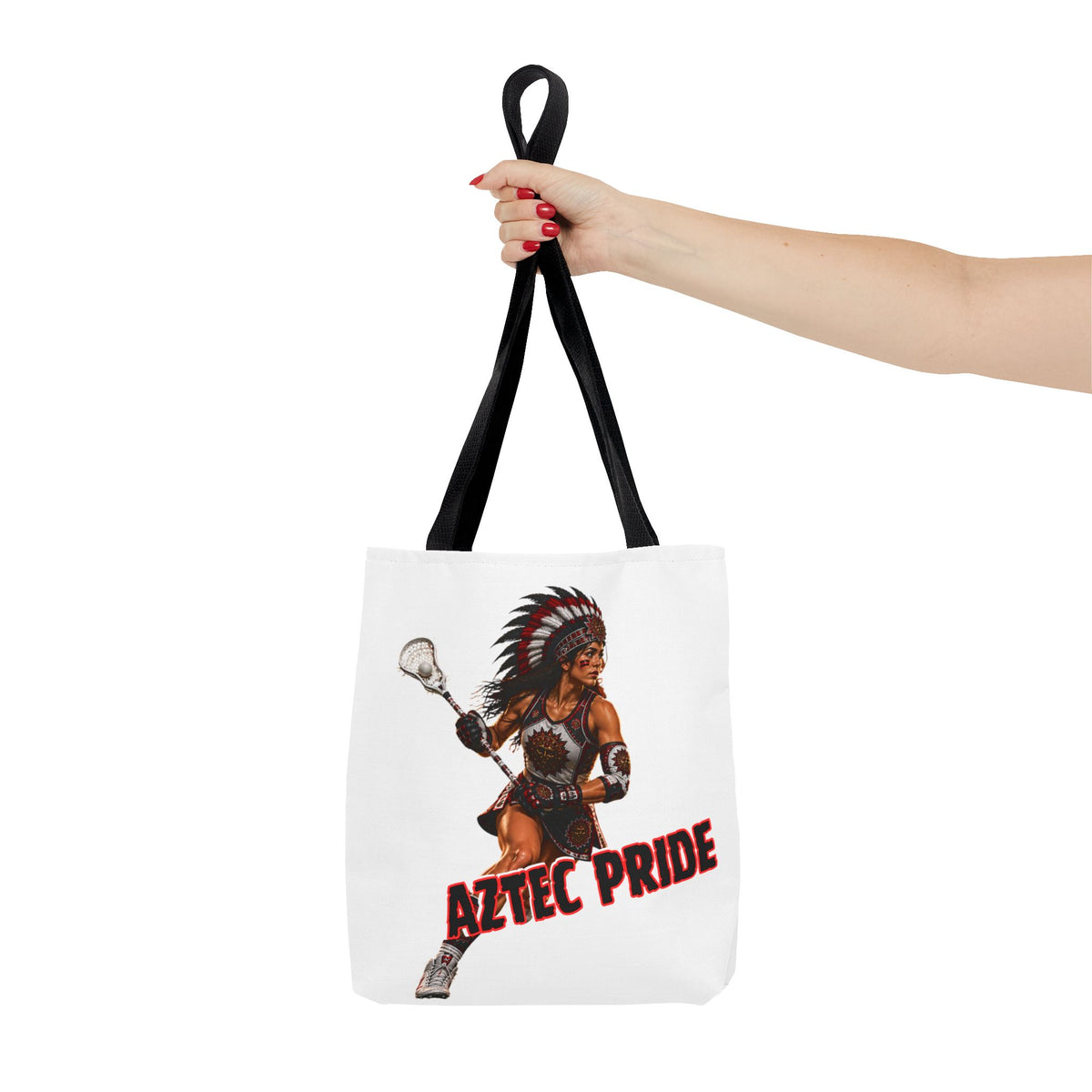 Aztec Lacrosse Female Warrior Tote Bag | Aztec-Inspired AI Art • Made & Shipped in the USA • 🚚 FREE USA Shipping • FREE Personalization