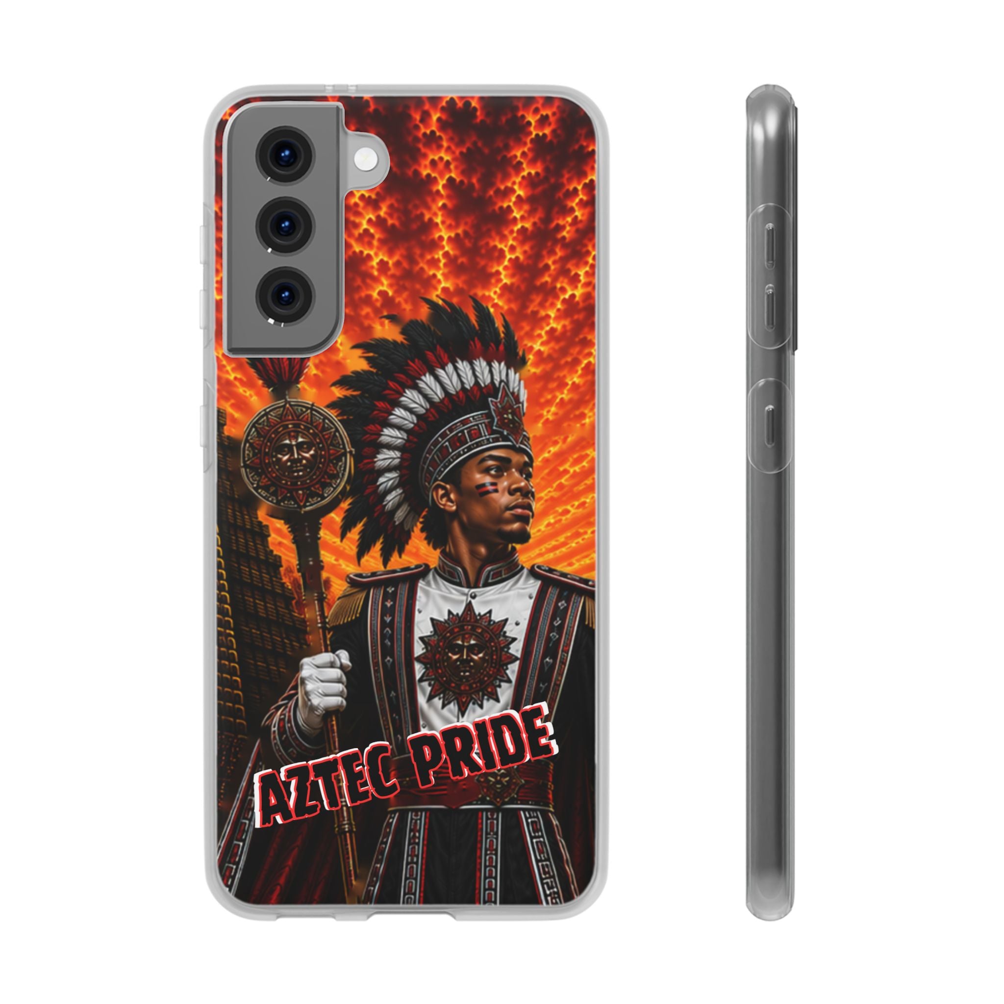 Aztec Drum Major Warrior – Flexi Phone Case (iPhone & Samsung • Clear TPU • Made & Shipped in the USA • 🚚 FREE USA Shipping • Personalized Option)