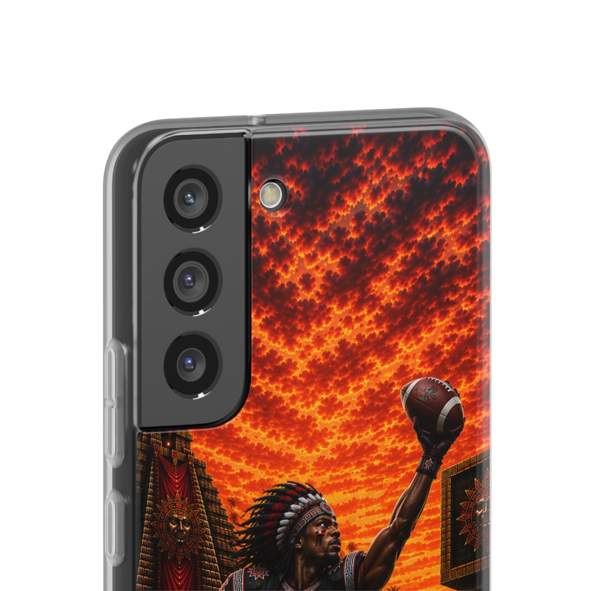 Aztec Football Warrior – Flexi Phone Case (iPhone & Samsung • Clear TPU • Made & Shipped in the USA • 🚚 FREE USA Shipping • Personalized Option)