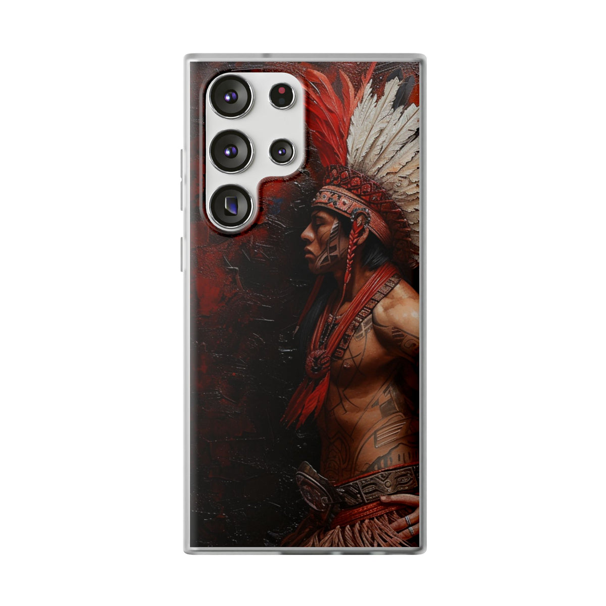 Aztec Noble Warrior – Flexi Phone Case (iPhone & Samsung • Clear TPU • Made in USA • Personalized Option)