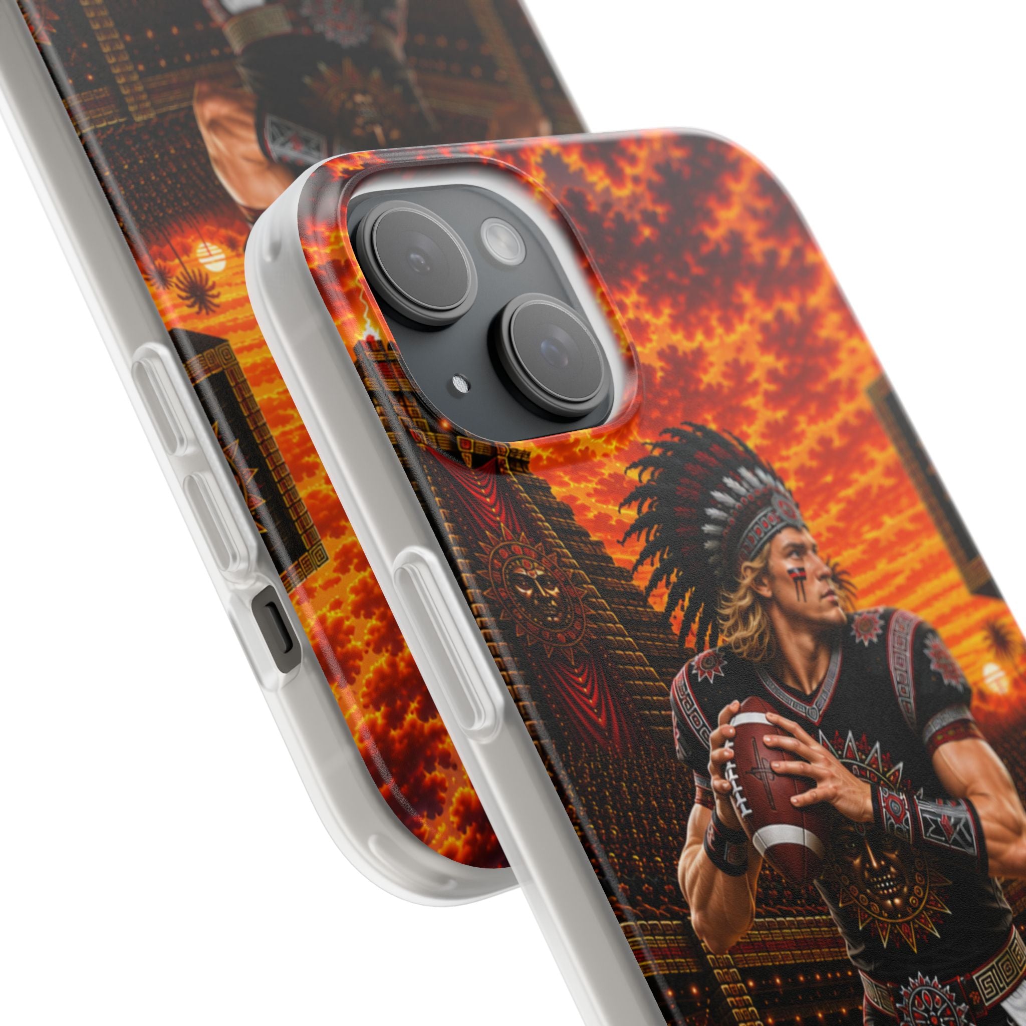 Aztec Football Warrior – Flexi Phone Case (iPhone & Samsung • Clear TPU • Made & Shipped in the USA • 🚚 FREE USA Shipping • Personalized Option)