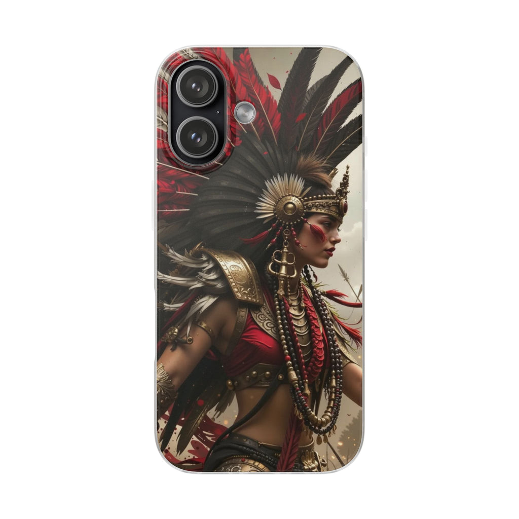 Aztec Warrior Queen – Flexi Phone Case (iPhone & Samsung • Clear TPU • Made in USA • Personalized Option)
