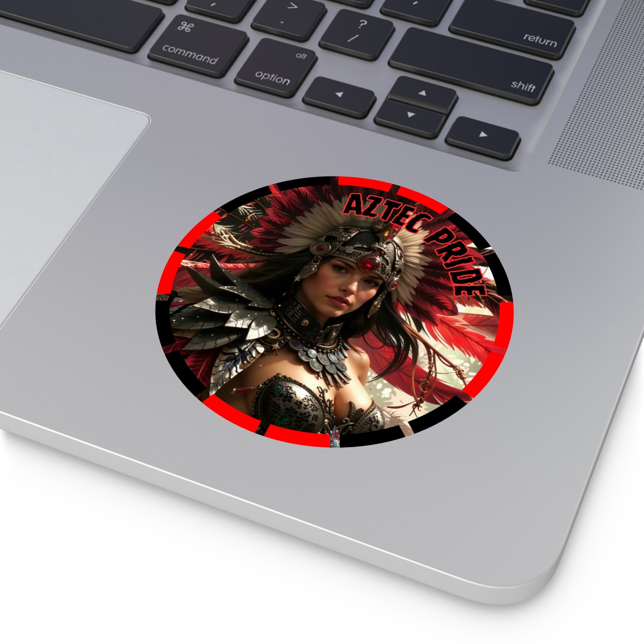 Aztec Blood Feather Goddess Round Vinyl Sticker – Waterproof Matte Decal (2”–6”)