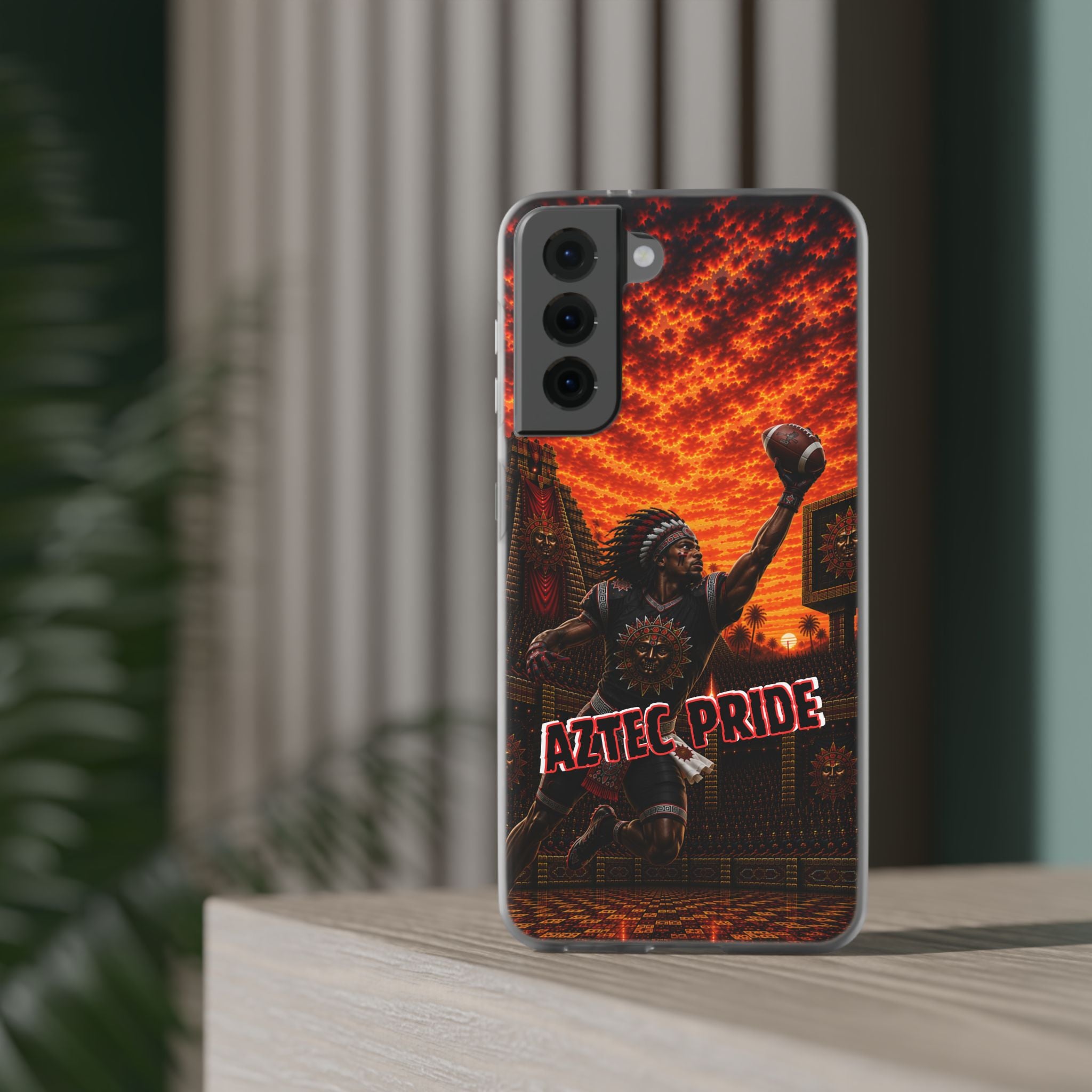 Aztec Football Warrior – Flexi Phone Case (iPhone & Samsung • Clear TPU • Made & Shipped in the USA • 🚚 FREE USA Shipping • Personalized Option)