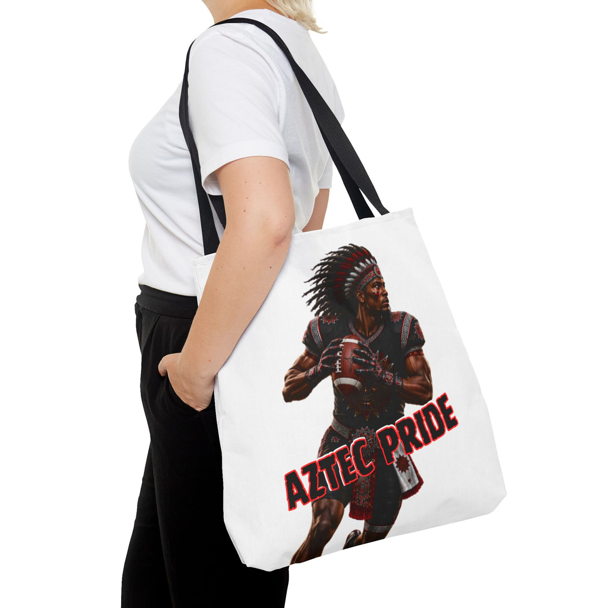 Aztec Football Quarterback Warrior Tote Bag | Aztec-Inspired AI Art • Made & Shipped in the USA • 🚚 FREE USA Shipping • FREE Personalization