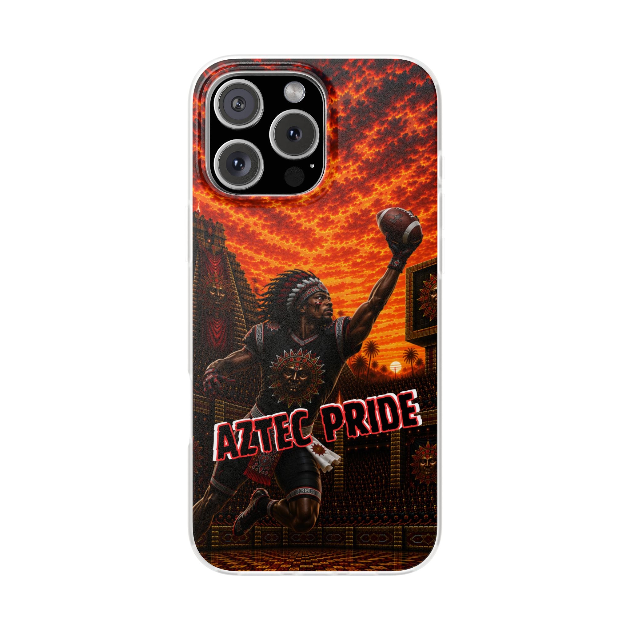 Aztec Football Warrior – Flexi Phone Case (iPhone & Samsung • Clear TPU • Made & Shipped in the USA • 🚚 FREE USA Shipping • Personalized Option)