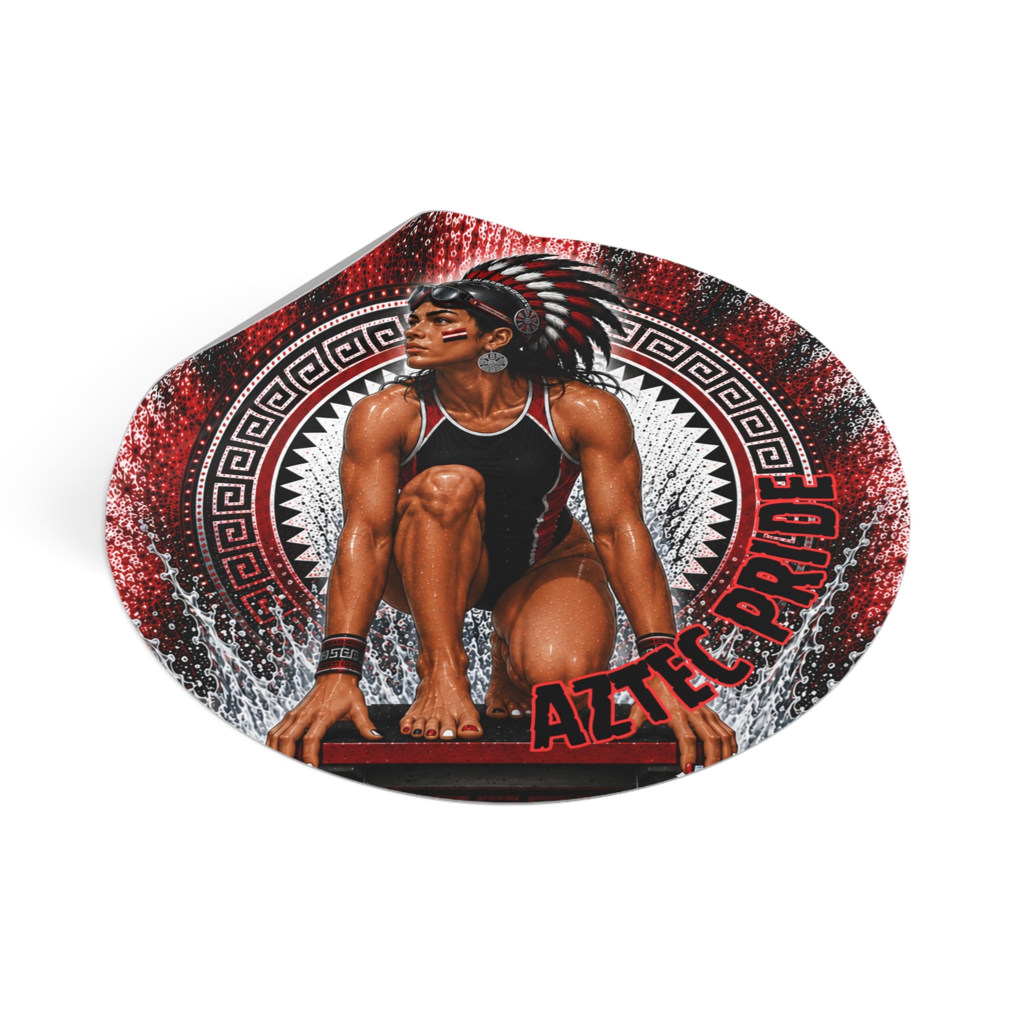 Aztec Swim & Dive Warrior Round Vinyl Sticker 2”–6” | Made & Shipped in the USA • 🚚 FREE USA Shipping • Personalized Option